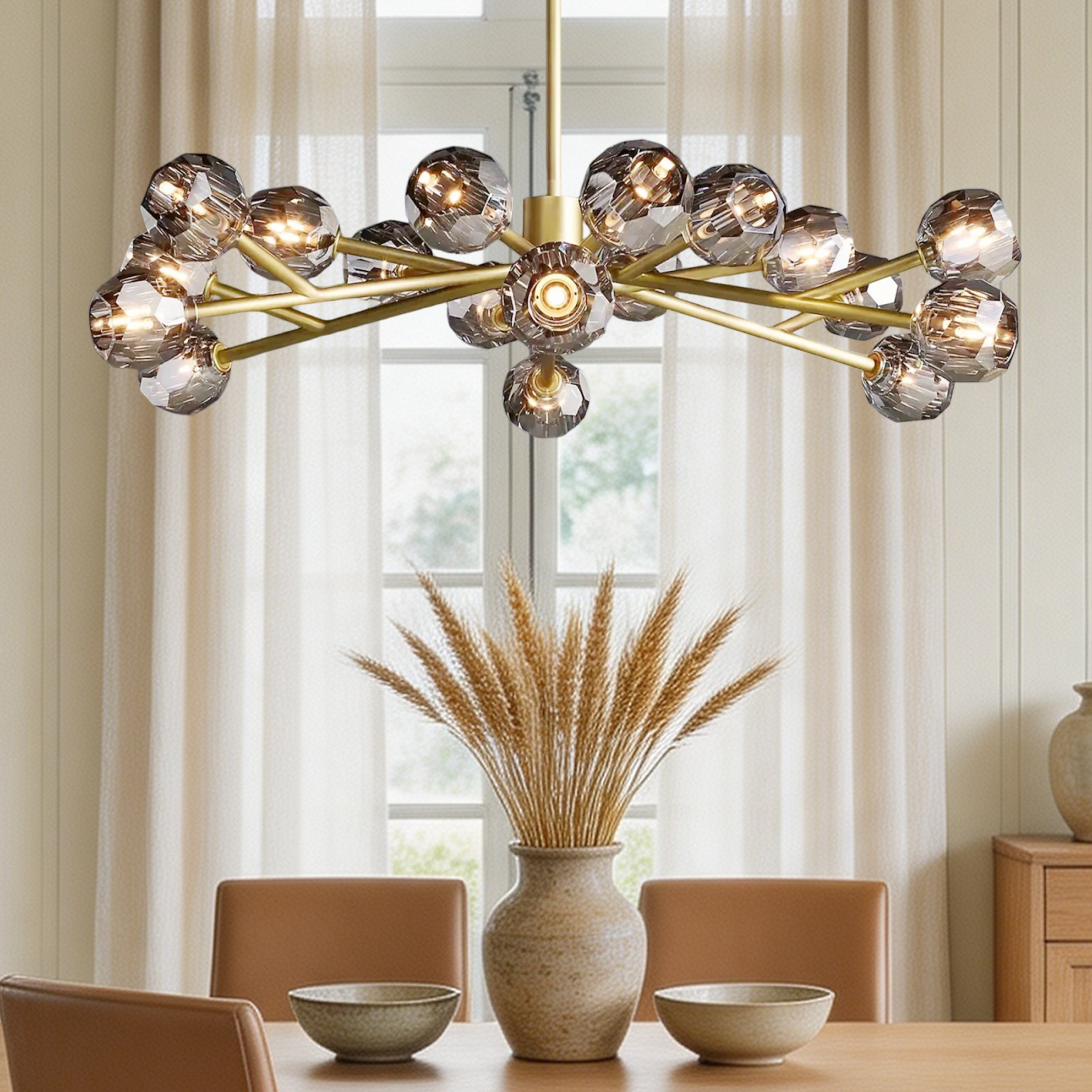 Boule De Crystal Ball Smoke Glass Round Chandelier 48"-lampselegant