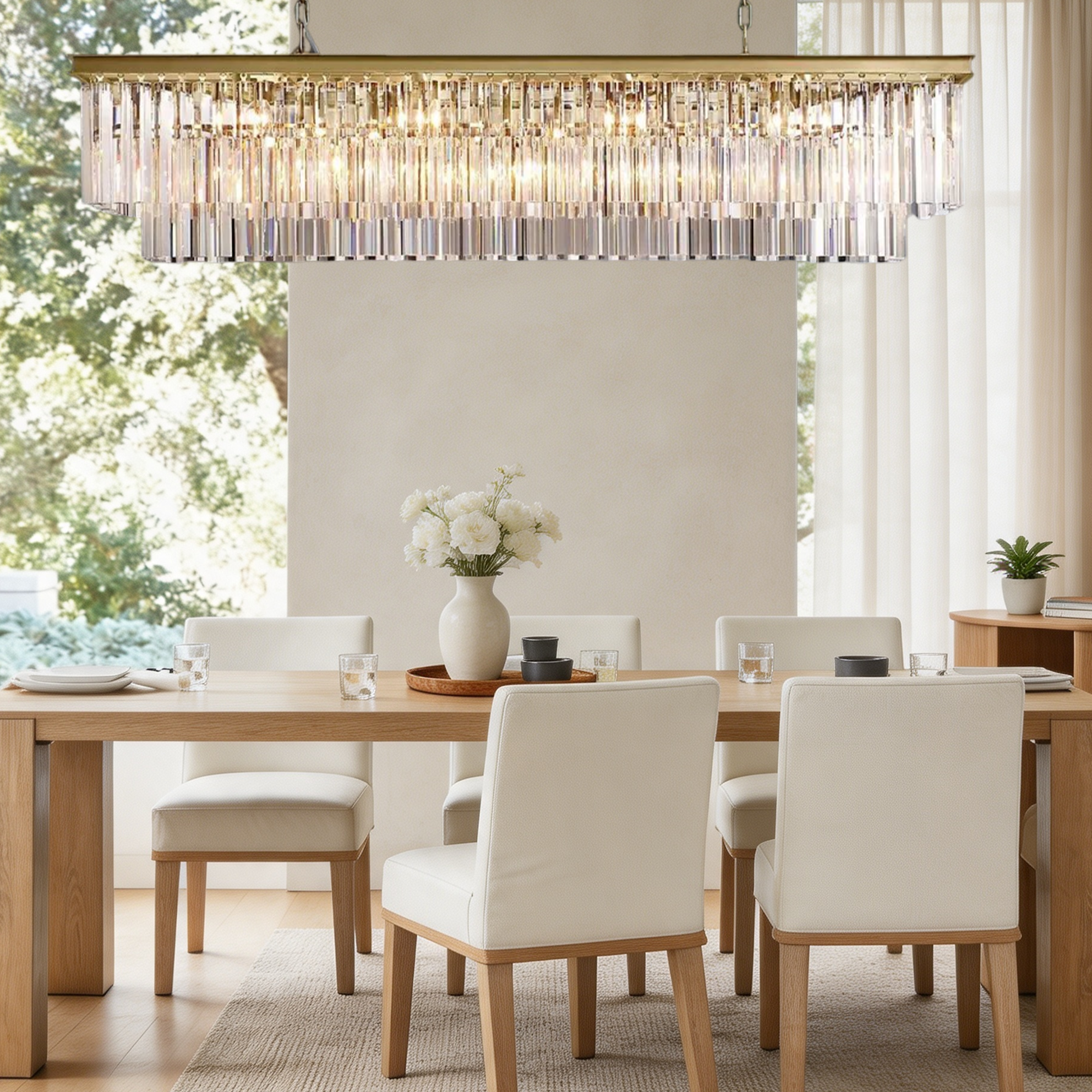 2-Tier Crystal 1920s Odeon Rectangular Chandelier L59"-lampselegant