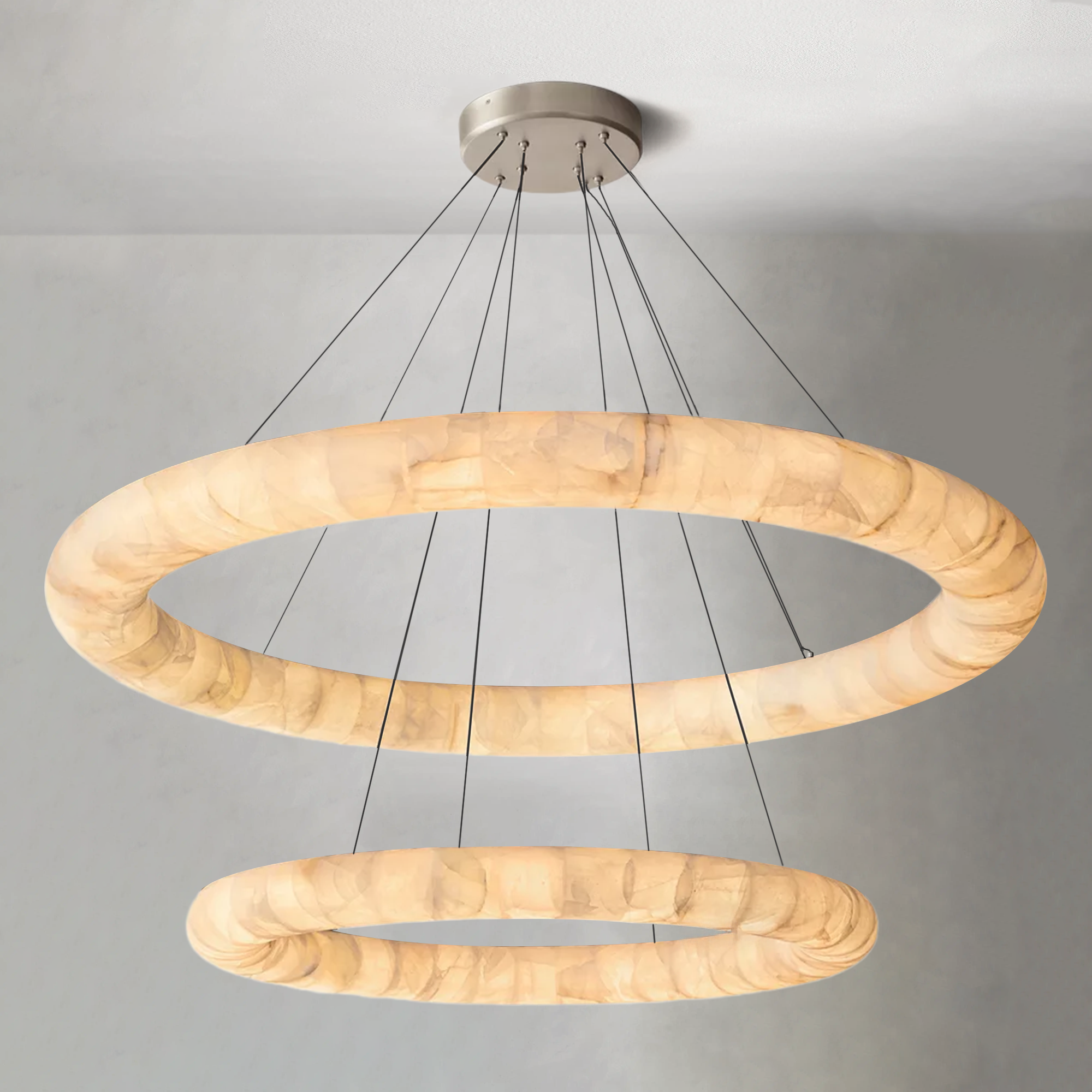 Rim Lisse Alabaster Two-Tiered Round Chandelier 61"