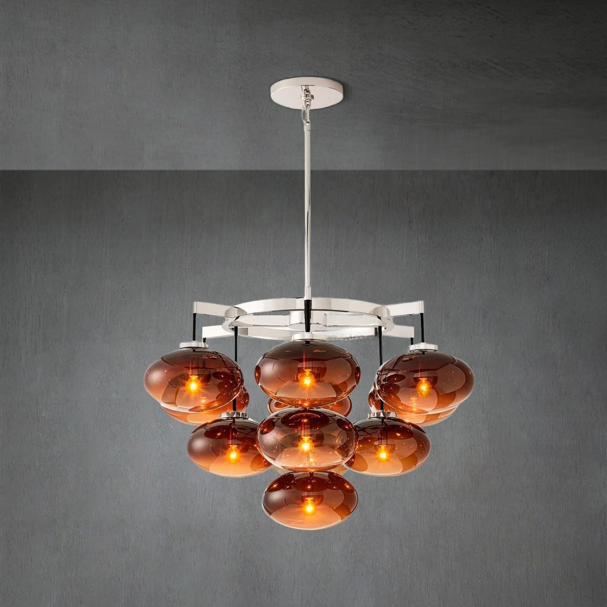 Curvette Smoke Glass Round Chandelier 36"