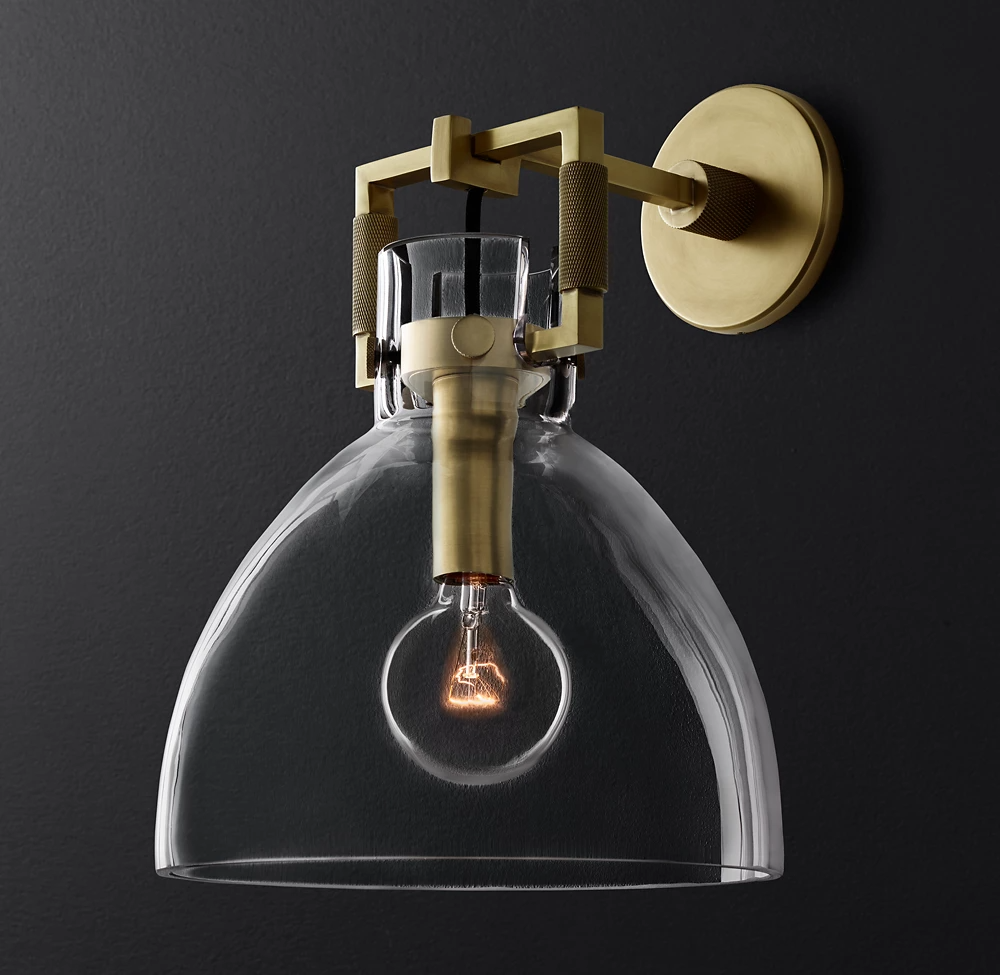 Machinist Glass Gloche Wall Sconce 10" For Dining Room