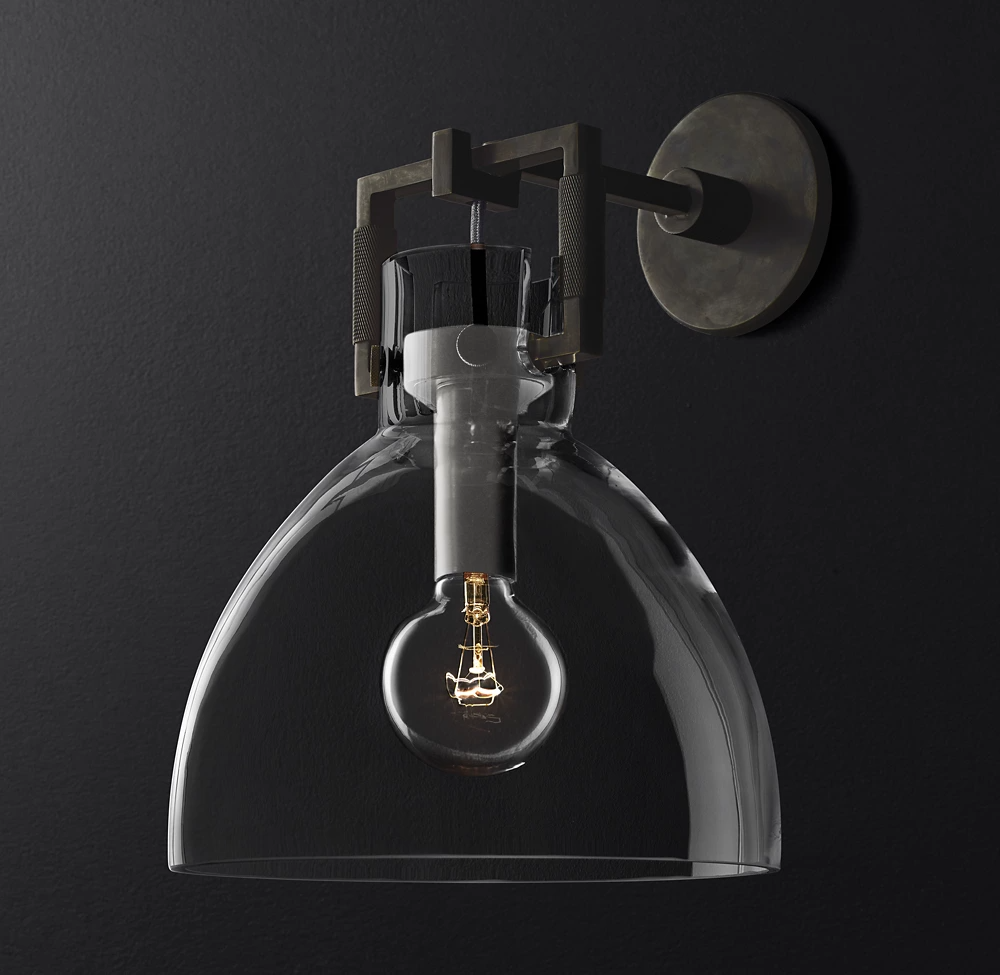 Machinist Glass Gloche Wall Sconce 10" For Dining Room-konalight