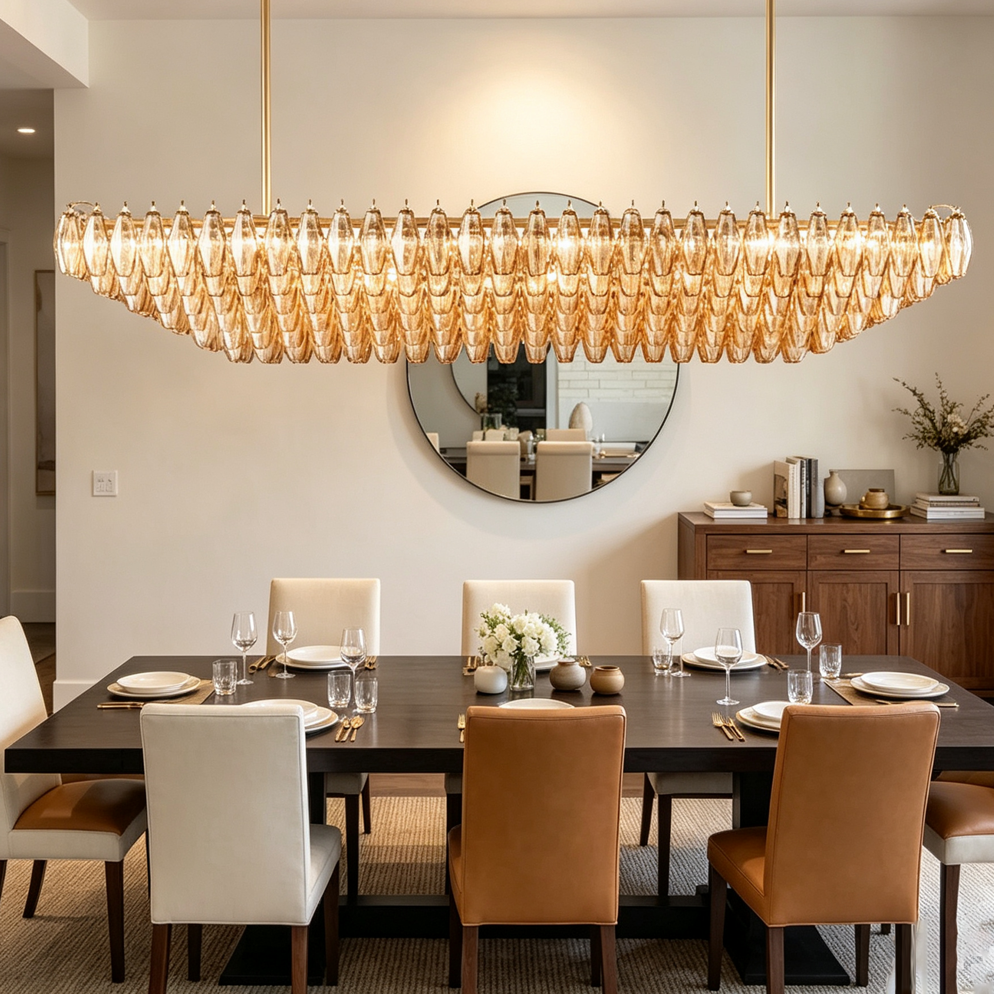 Mia Smoke Glass Tiered Rectangular  Chandelier For Dinning Room