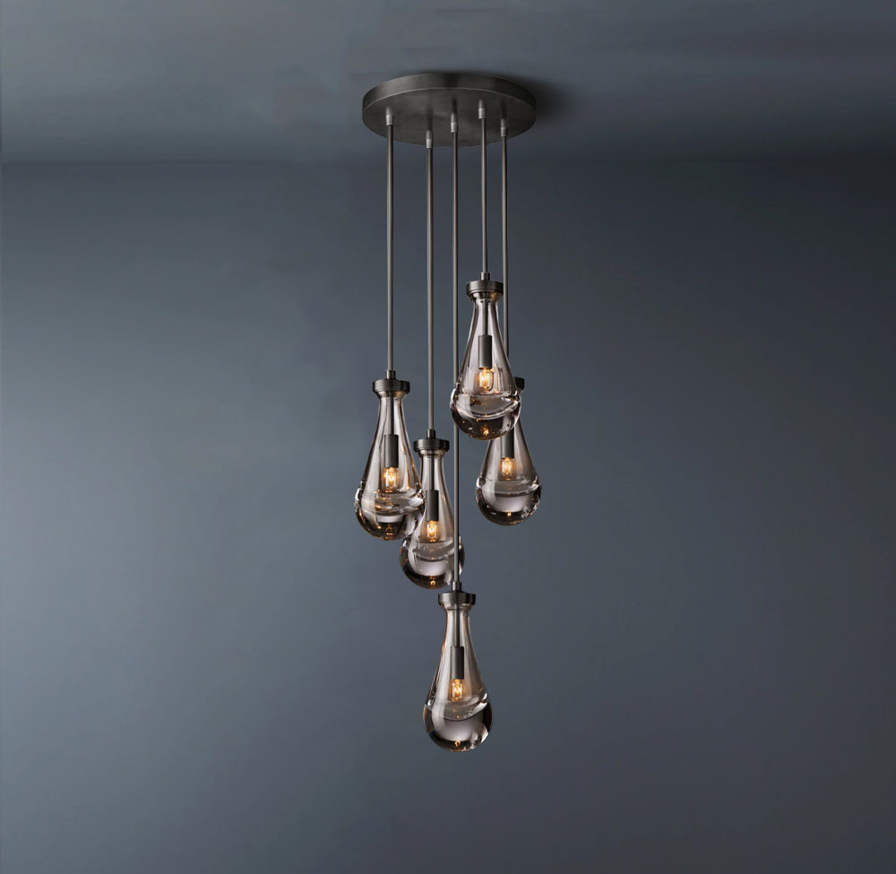 Raindrop Round 5-Lights Rod Chandelier-konalight