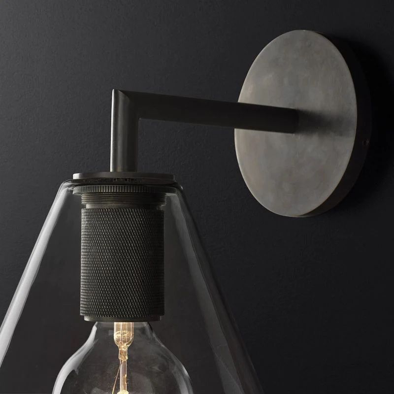 Machinist Glass Funnel Shade Wall Sconce For Dining Room-konalight