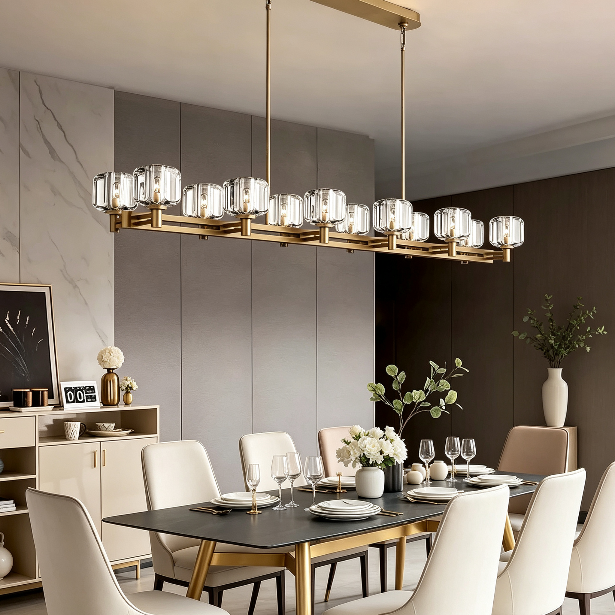 Demaret Double Linear Chandelier 72" for Living Room, Bedroom,Kitchen Island