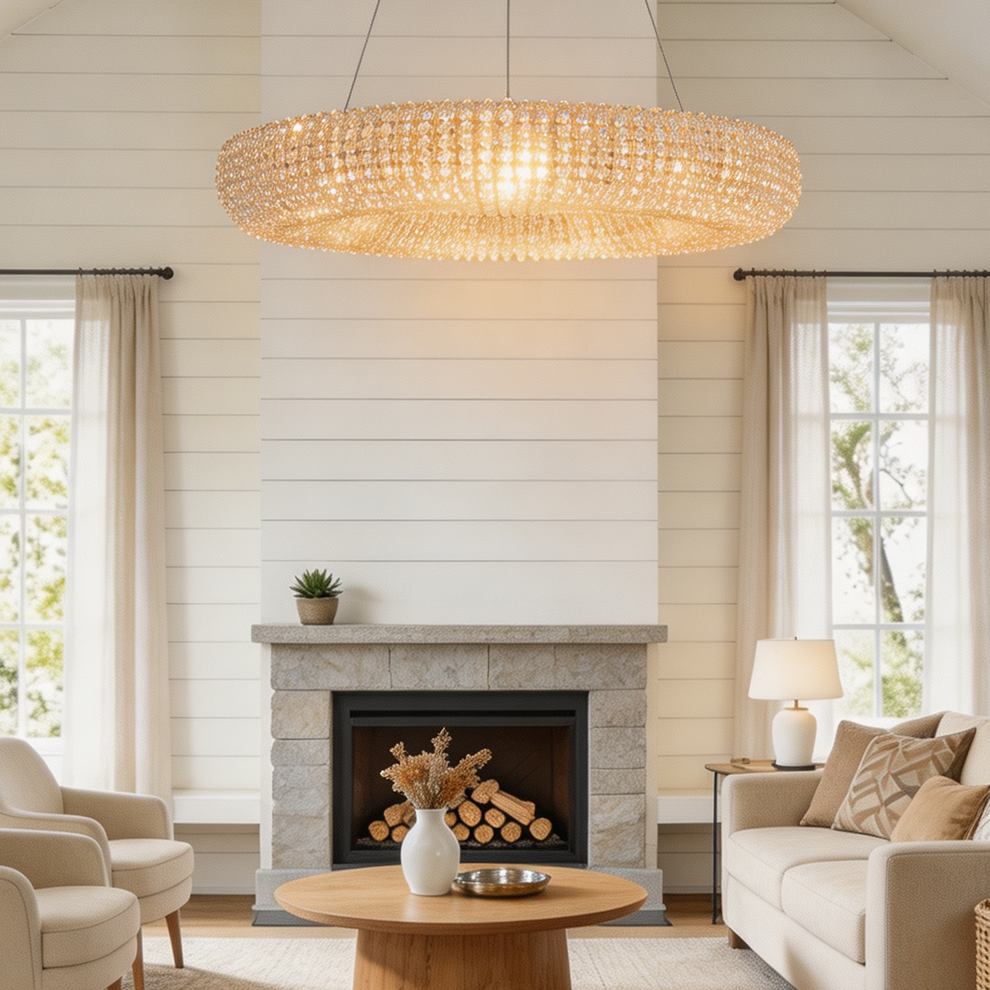 Round Halo Chandelier With Clear Crystal 32"/41"/59"-lampselegant