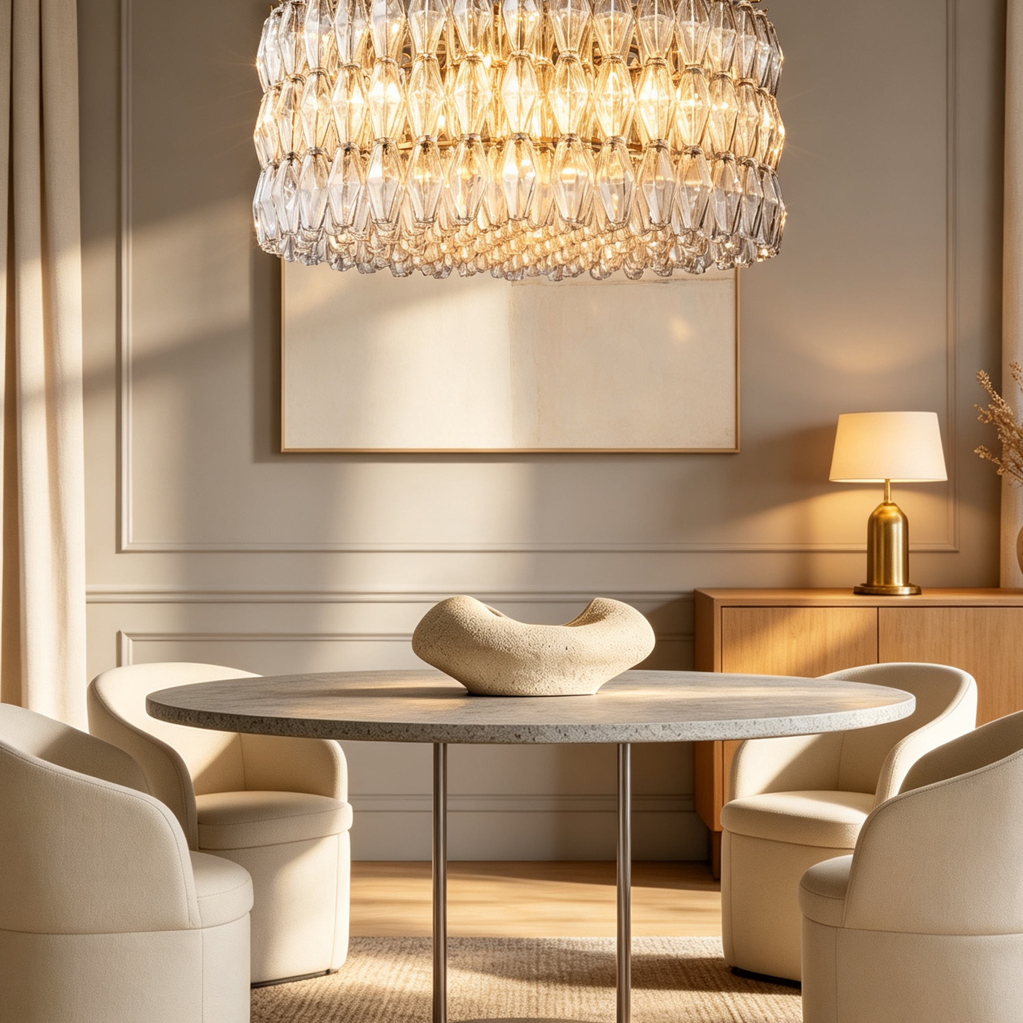 Mia Glass Round Chandelier 37" For Dinning Room