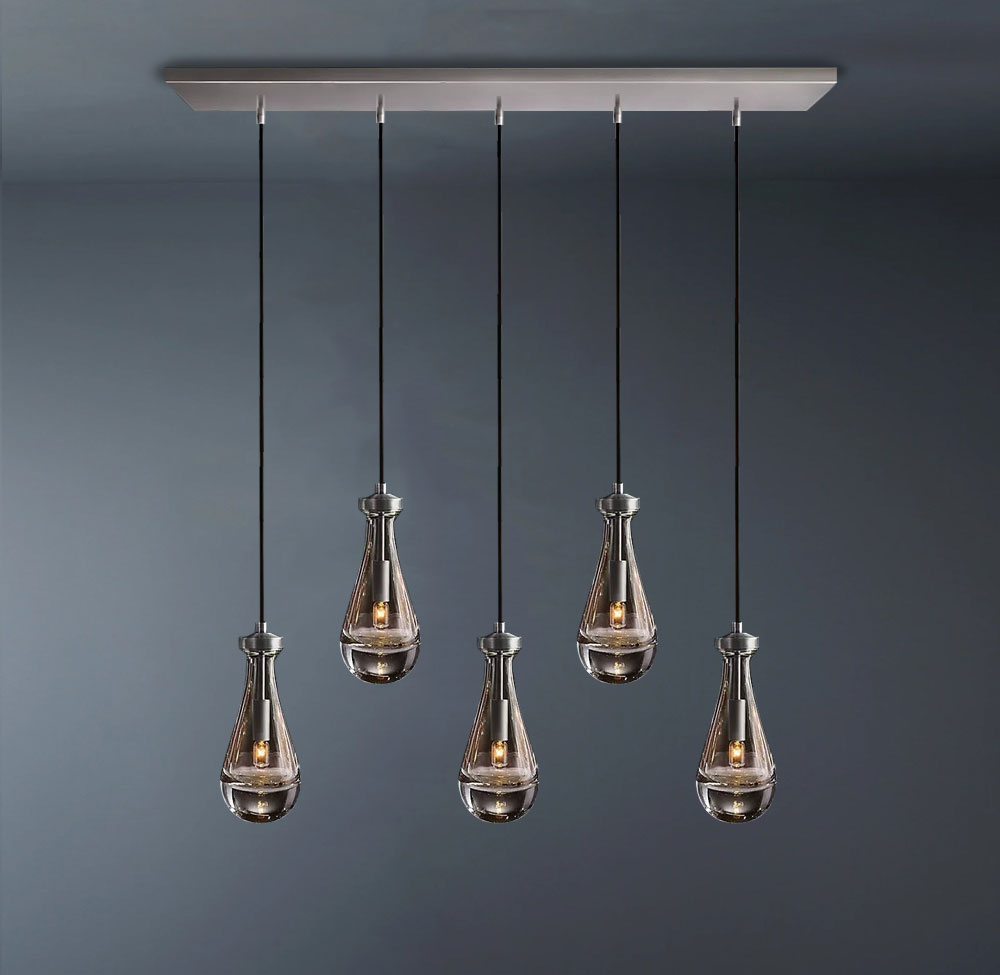 Raindrop Rectangular 5-Light Cord Chandelier-konalight