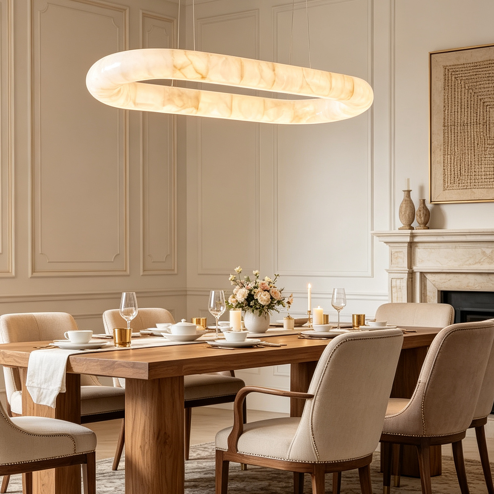 Rim Lisse Alabaster Oval Chandelier 57" 74"