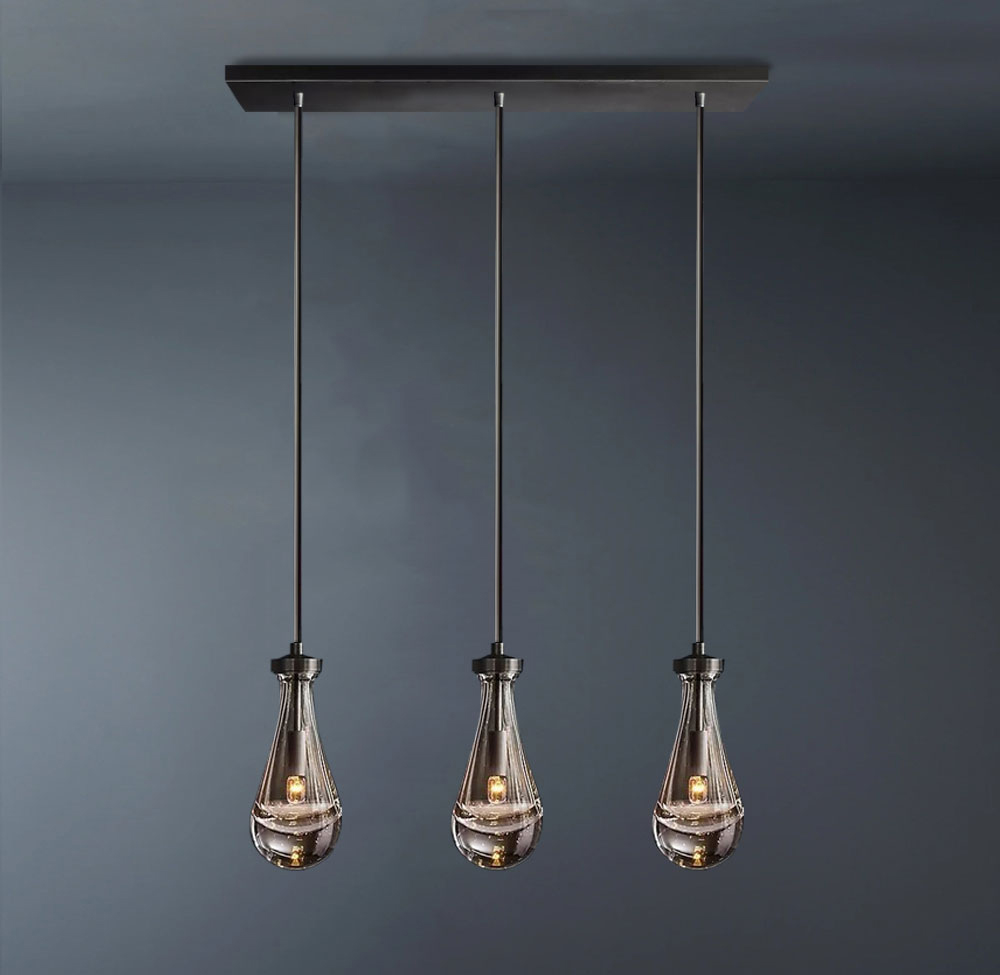 Raindrop Rectangular 3-Light Rod Chandelier-konalight