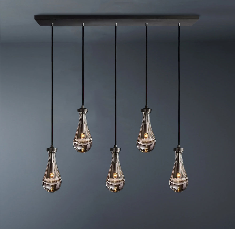 Raindrop Rectangular 5-Light Cord Chandelier-konalight
