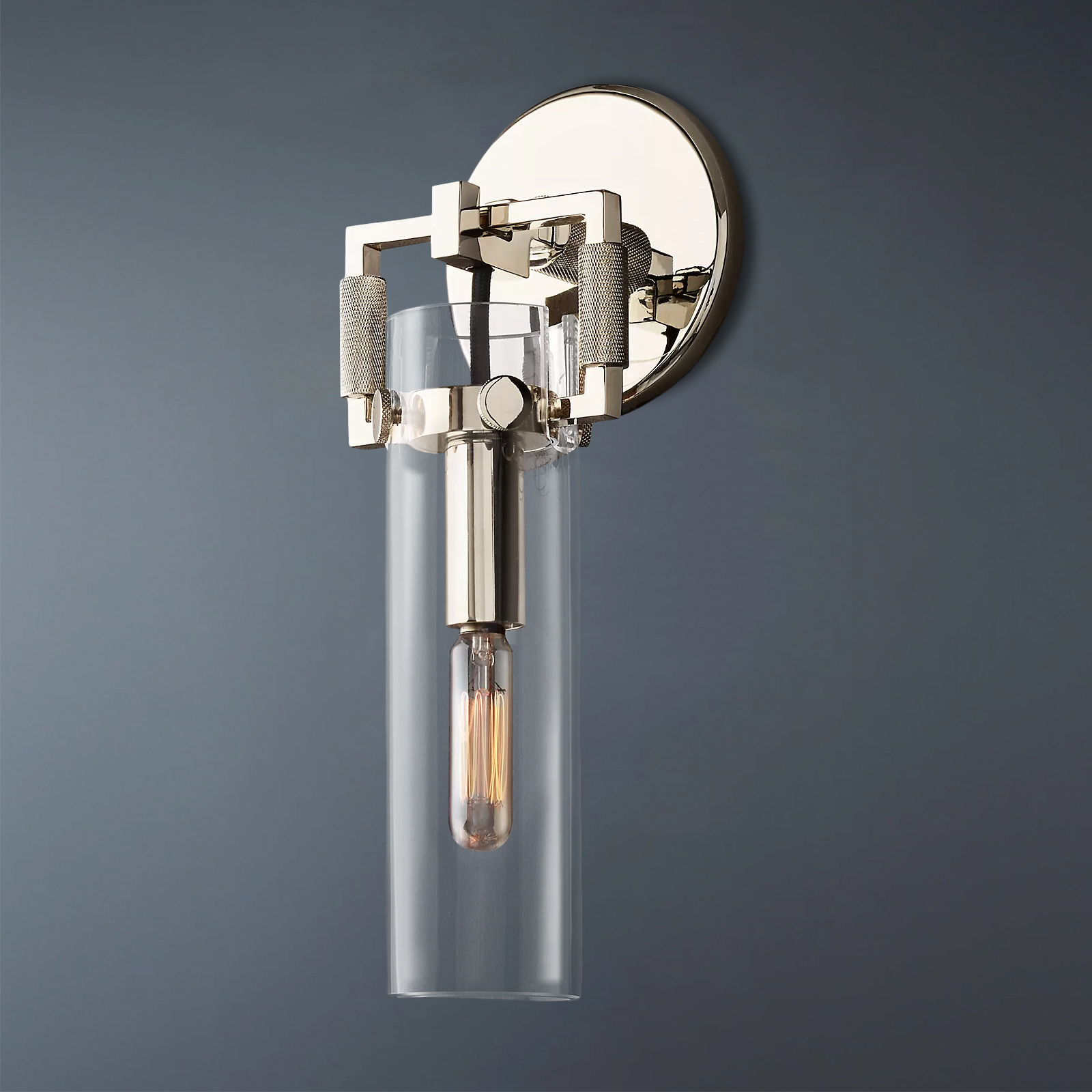 Machinist Glass Cylinder Wall Sconce 9" For Dining Room-konalight