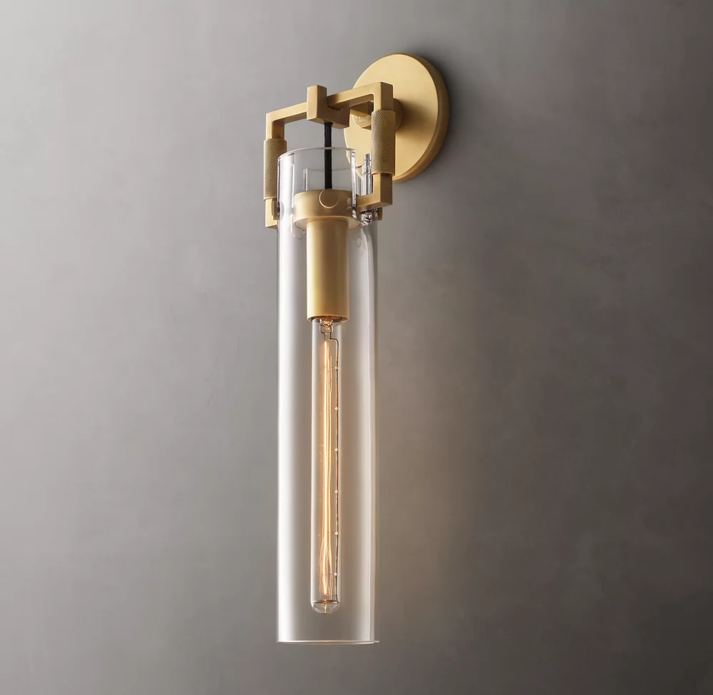 Machinist Glass Cylinder Wall Sconce 16" For Dining Room-konalight