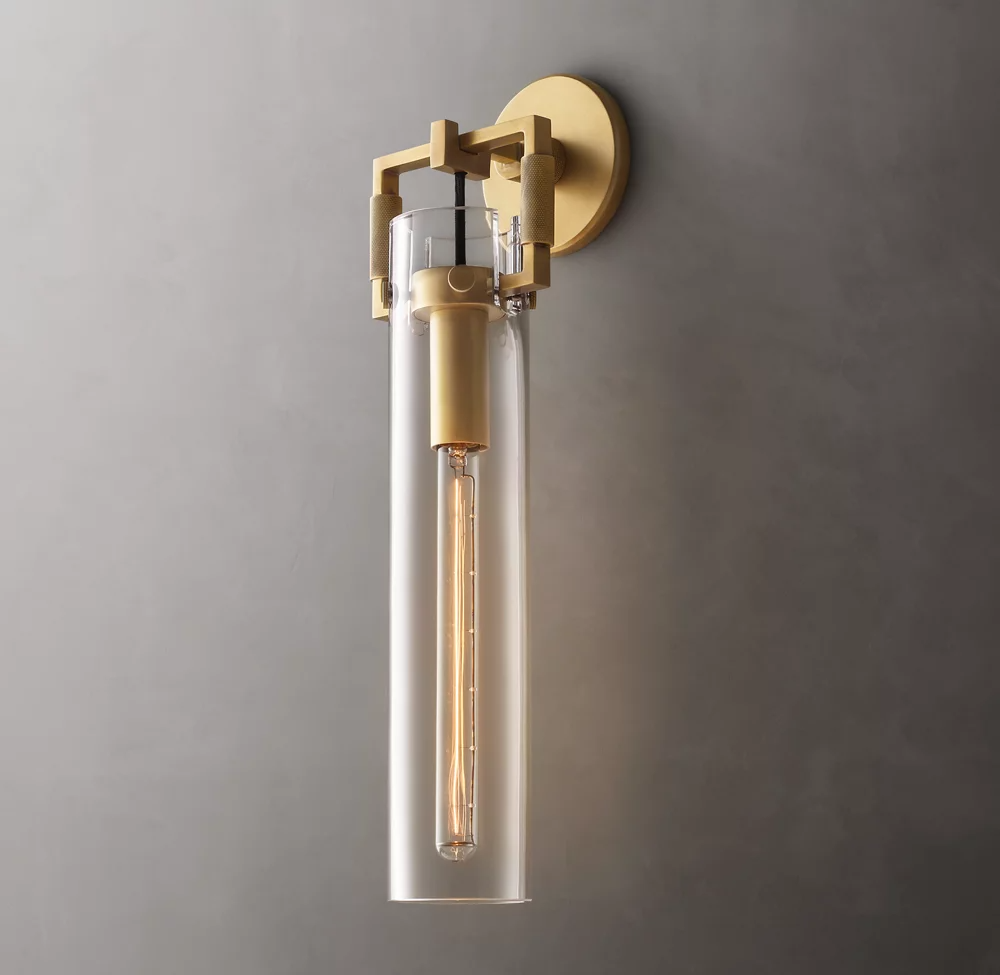 Machinist Glass Cylinder Wall Sconce 16" For Dining Room