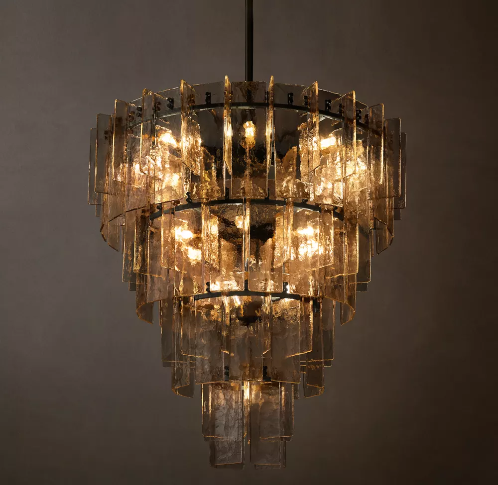 Lattice smoke glass tiered chandelier 47"