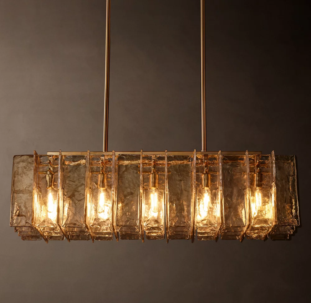 Lattice smoke glass linear chandelier 49"