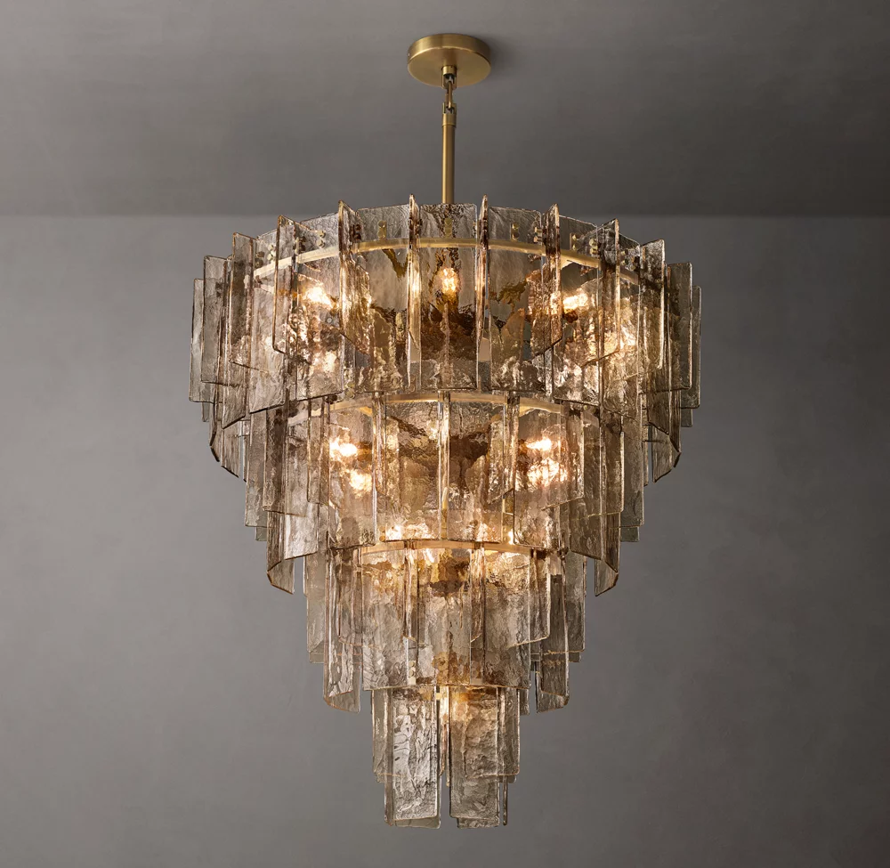 Lattice smoke glass tiered chandelier 47"