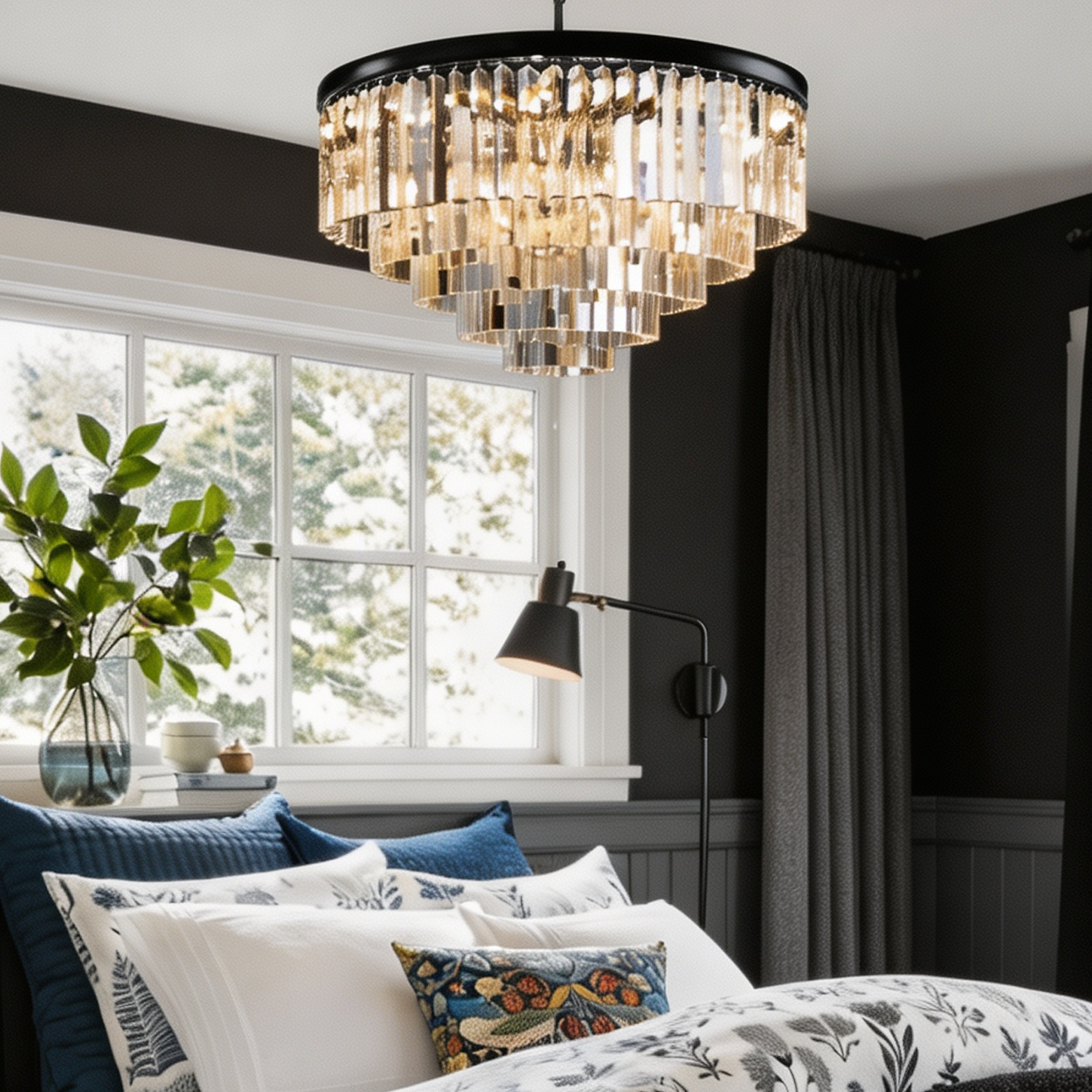 Multi-tier Crystal 1920s Odeon Round Chandelier Modern Lighting D32"-lampselegant