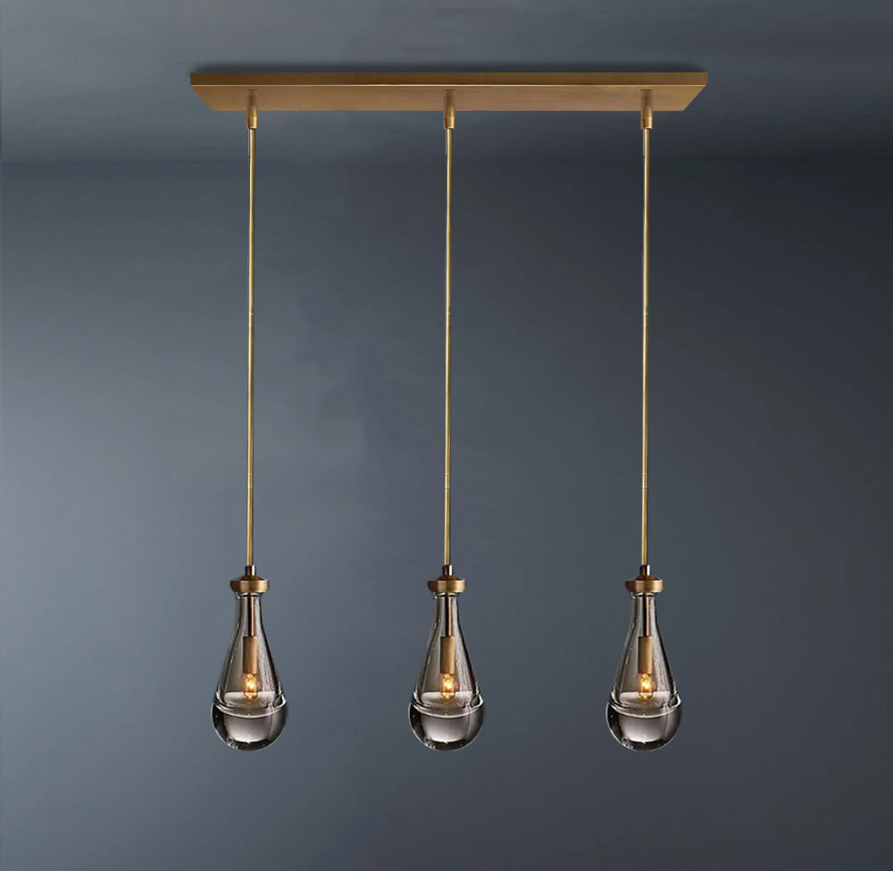 Raindrop Rectangular 3-Light Rod Chandelier-konalight