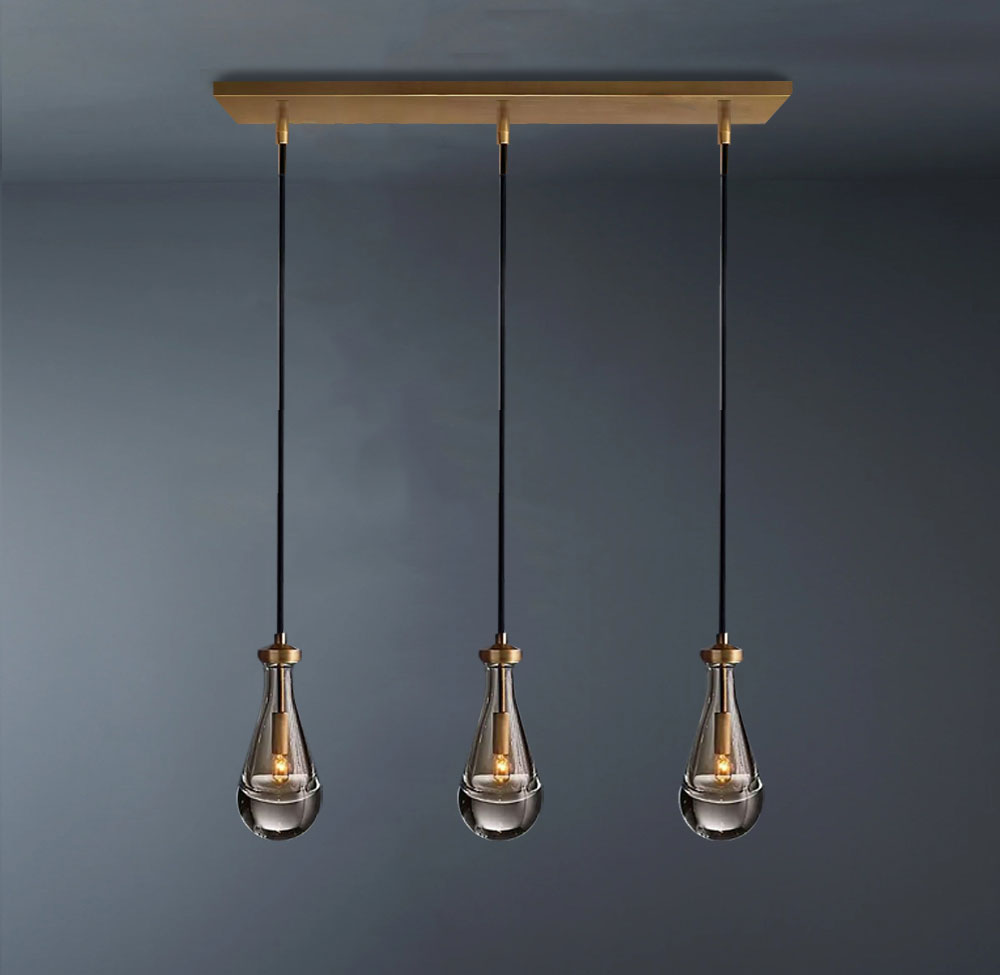 Raindrop Rectangular 3-Light Cord Chandelier-konalight