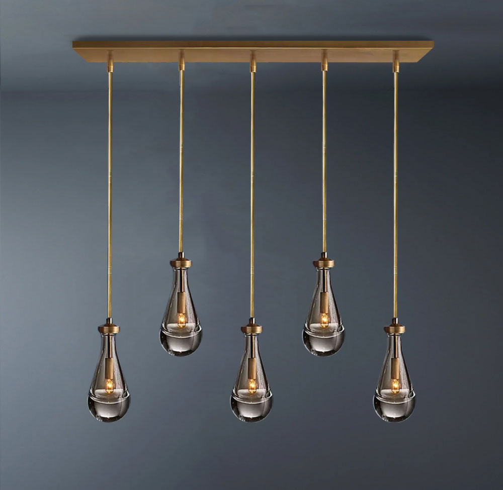 Raindrop Rectangular 5-Light Rod Chandelier-konalight