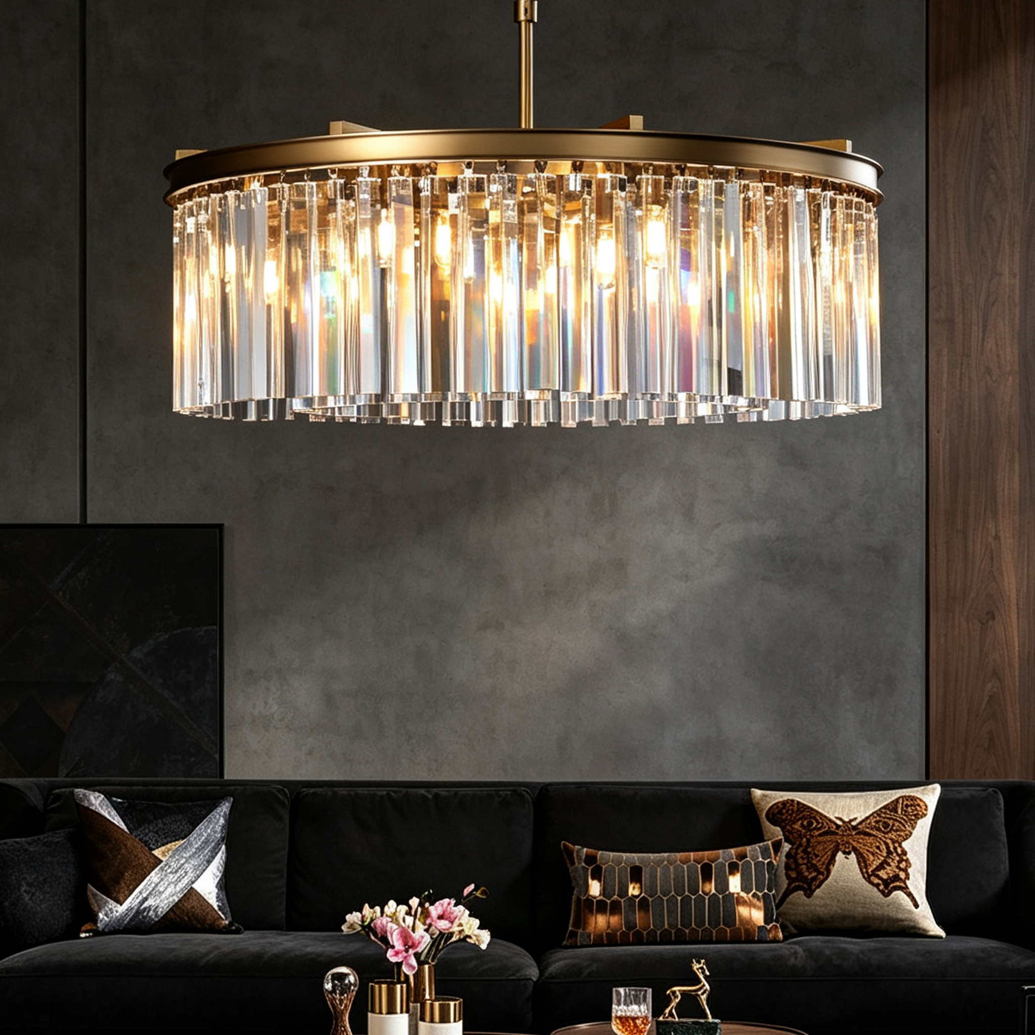 Royal Crystal Round Chandelier Finish Lacquered Burnished Brass