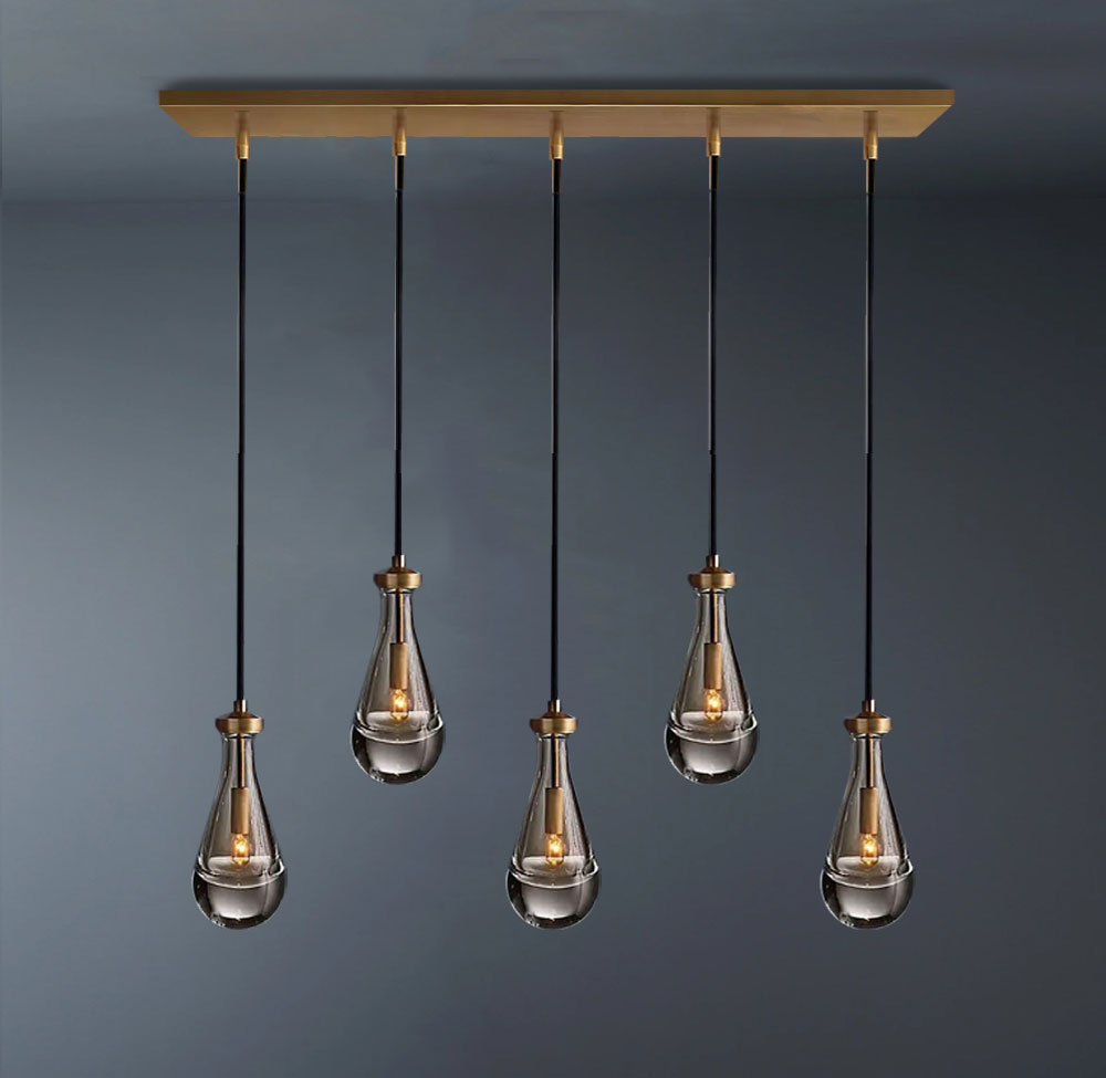 Raindrop Rectangular 5-Light Cord Chandelier-konalight