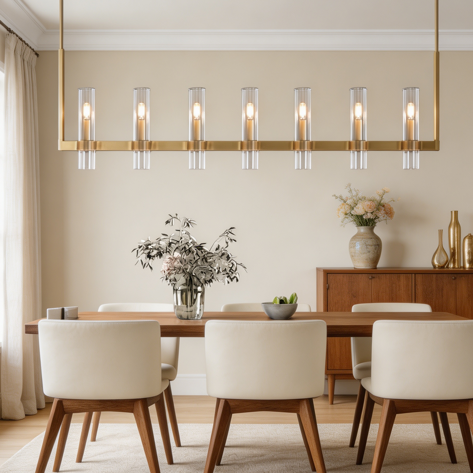 Glass Tube Linear Chandelier 7-Light 59"-lampselegant