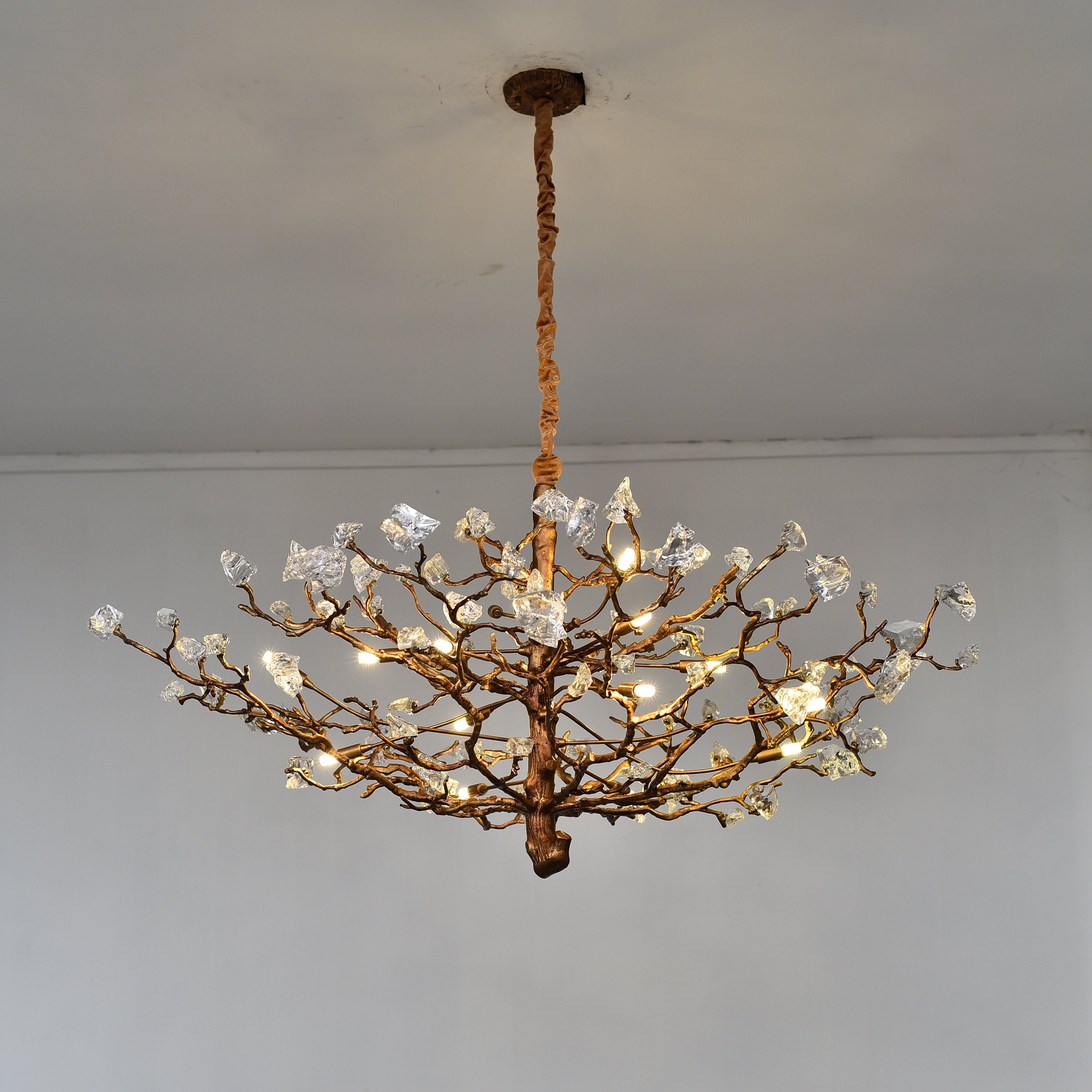 Branching Gemstone Brass Round Chandelier