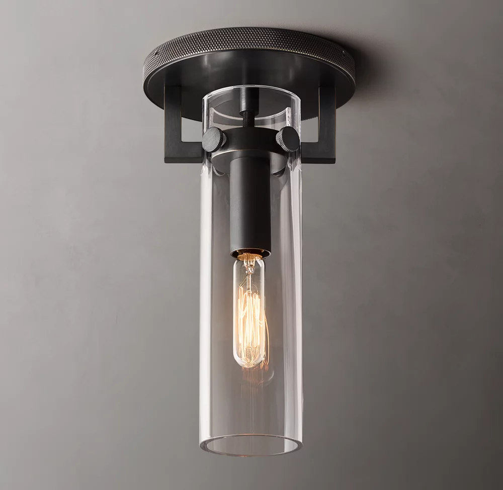 Machinist Cylinder Glass Cloche Flushmount-konalight