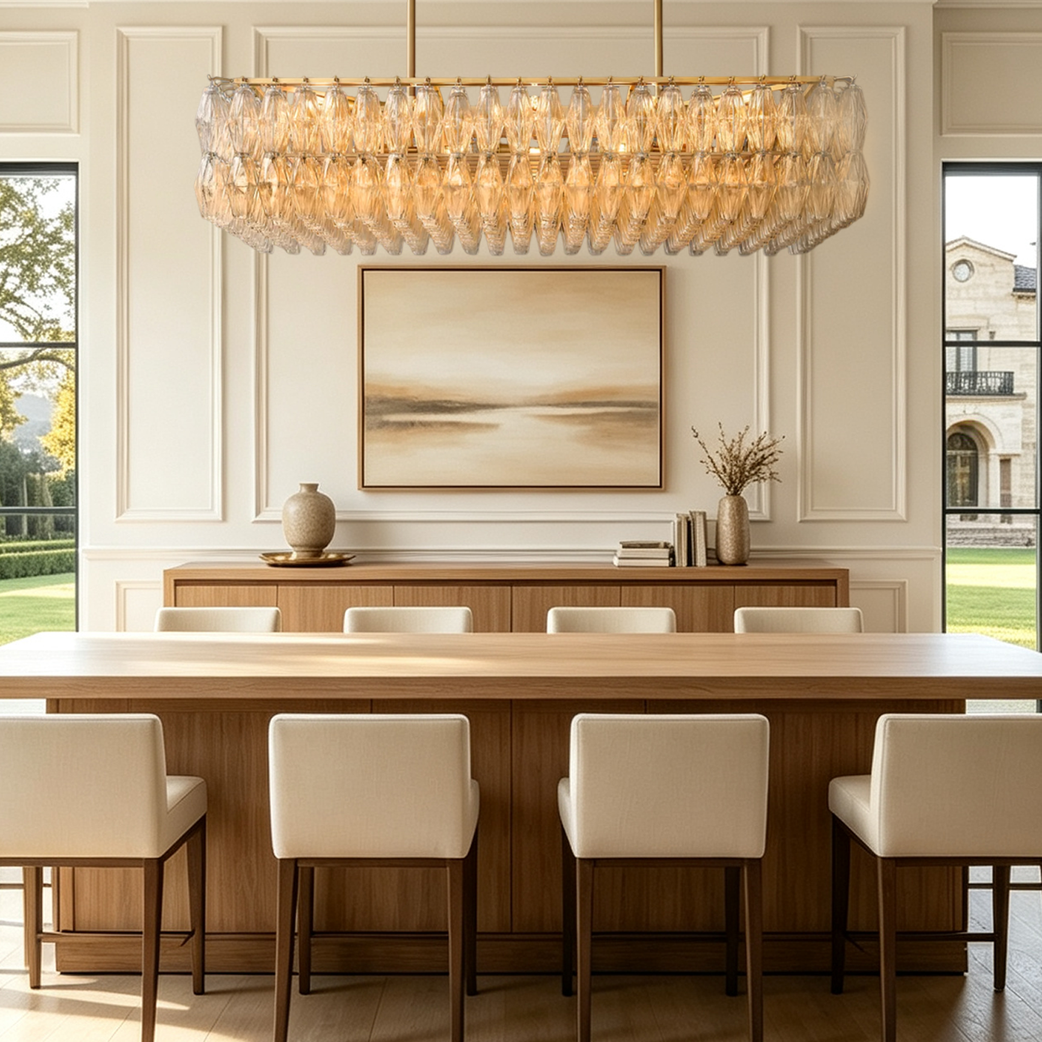 Mia Glass Rectangular Chandelier 54" For Dinning Room