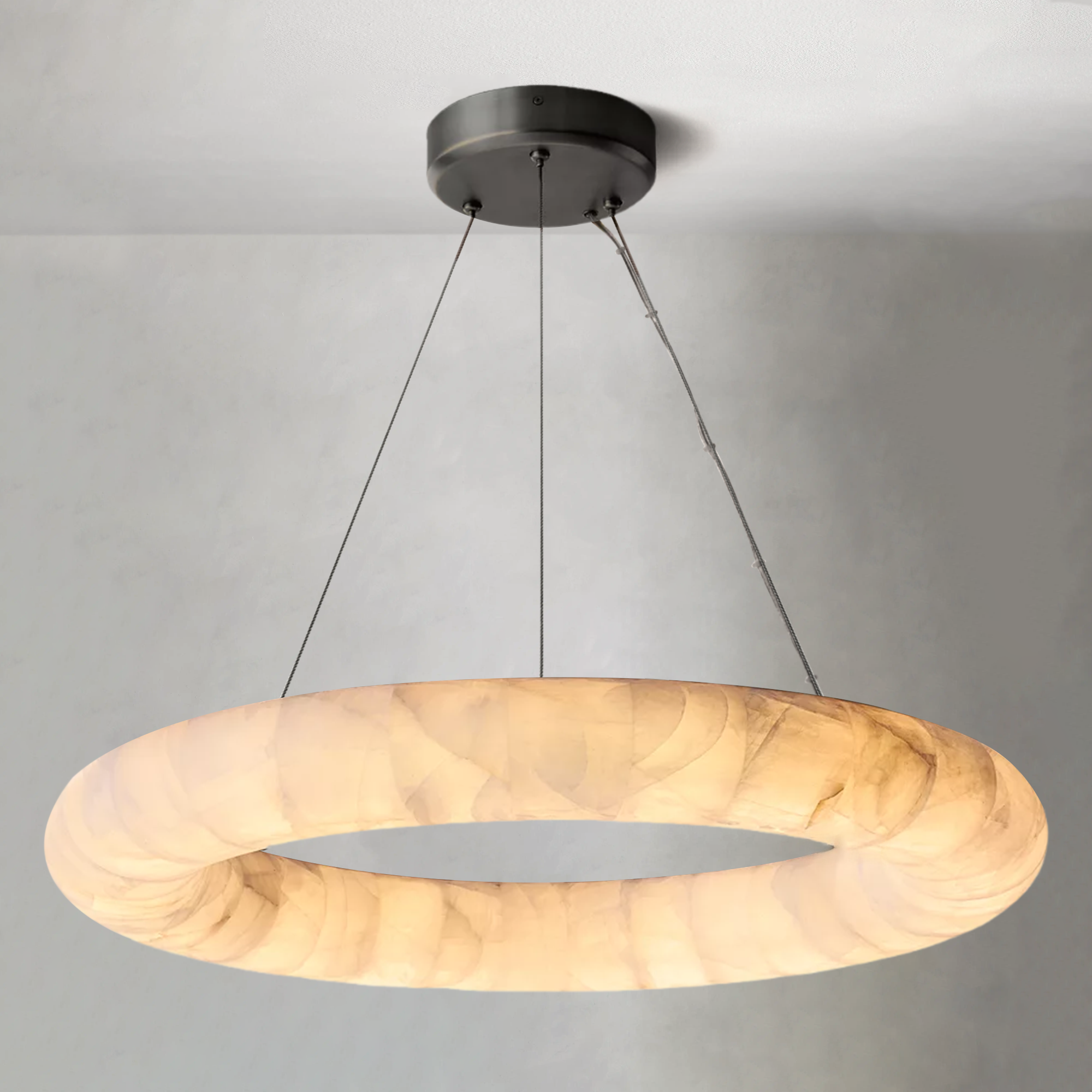 Rim Lisse Alabaster Round Chandelier 31" 41" 61"D