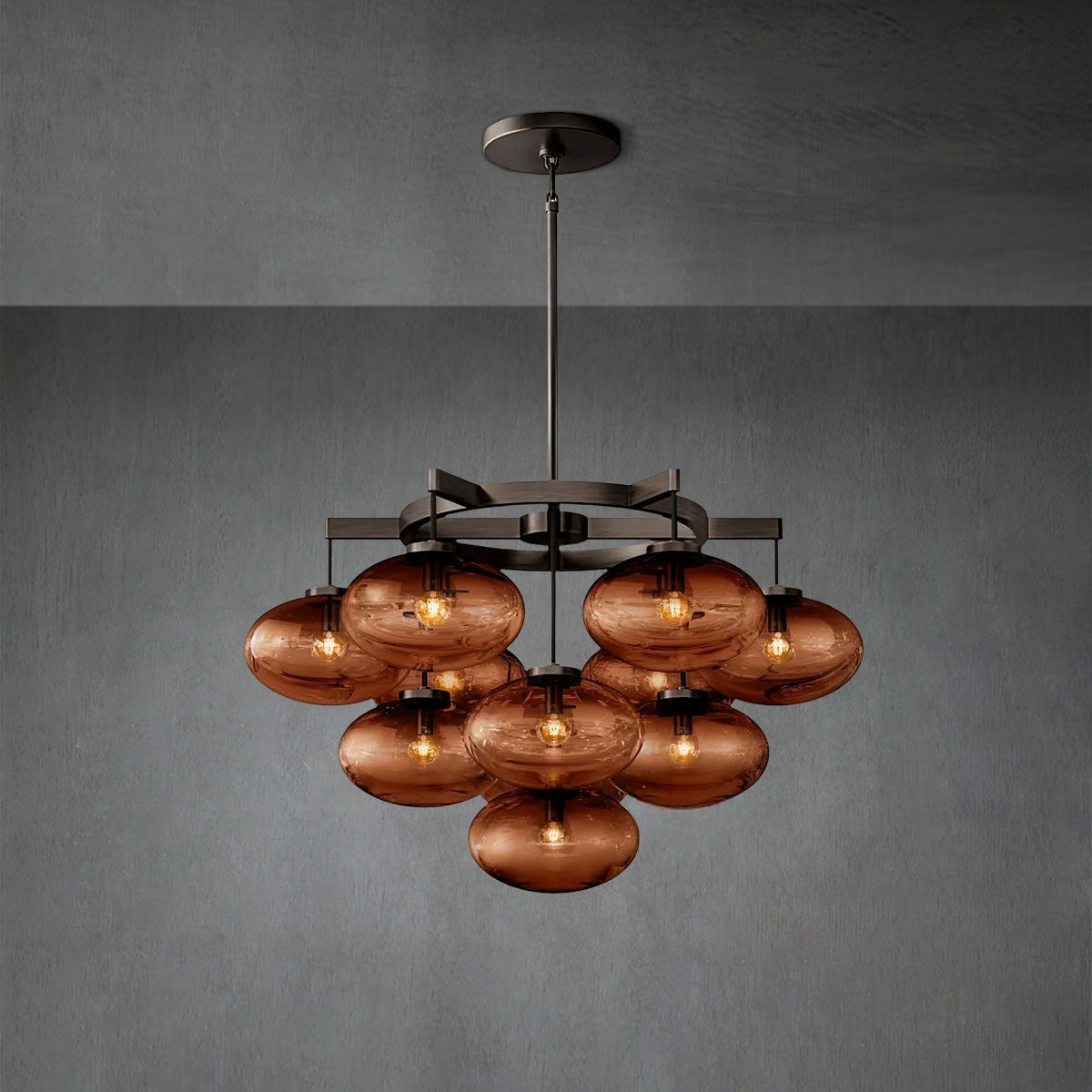 Curvette Smoke Glass Round Chandelier 36"