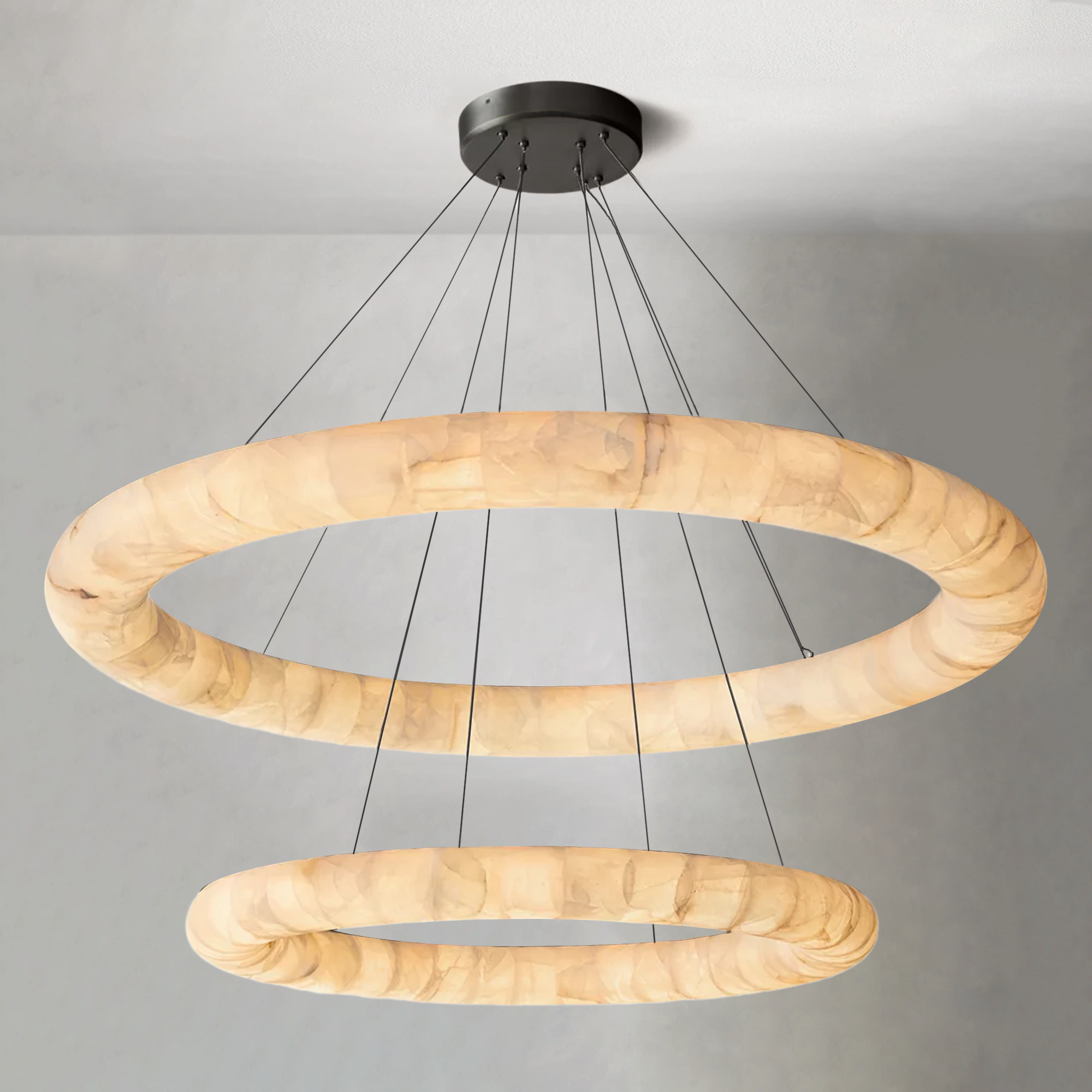 Rim Lisse Alabaster Two-Tiered Round Chandelier 61"