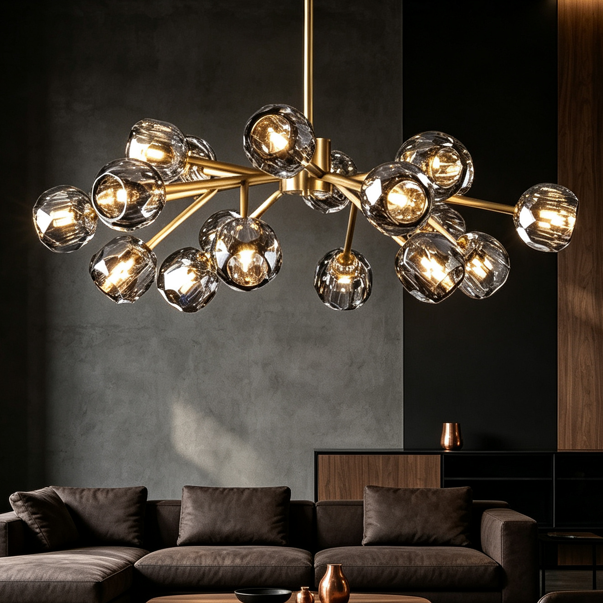 Boule De Crystal Ball Smoky Glass Round Chandelier 36"