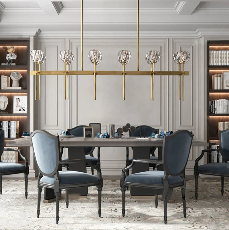 Boule De Crystal Ball Glass Linear Chandelier 60"(rod)-konalight