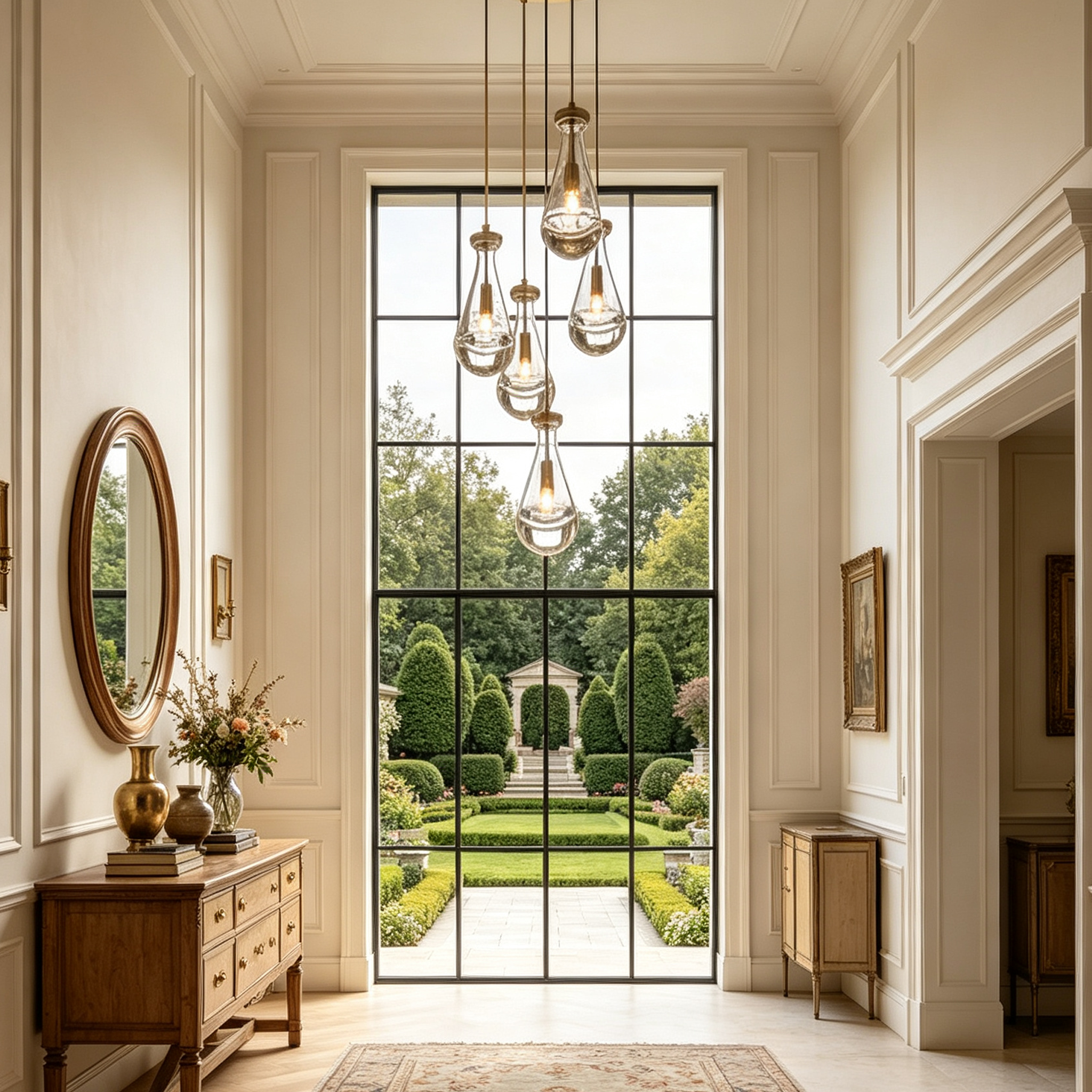 Raindrop Round 5-Lights Rod Chandelier