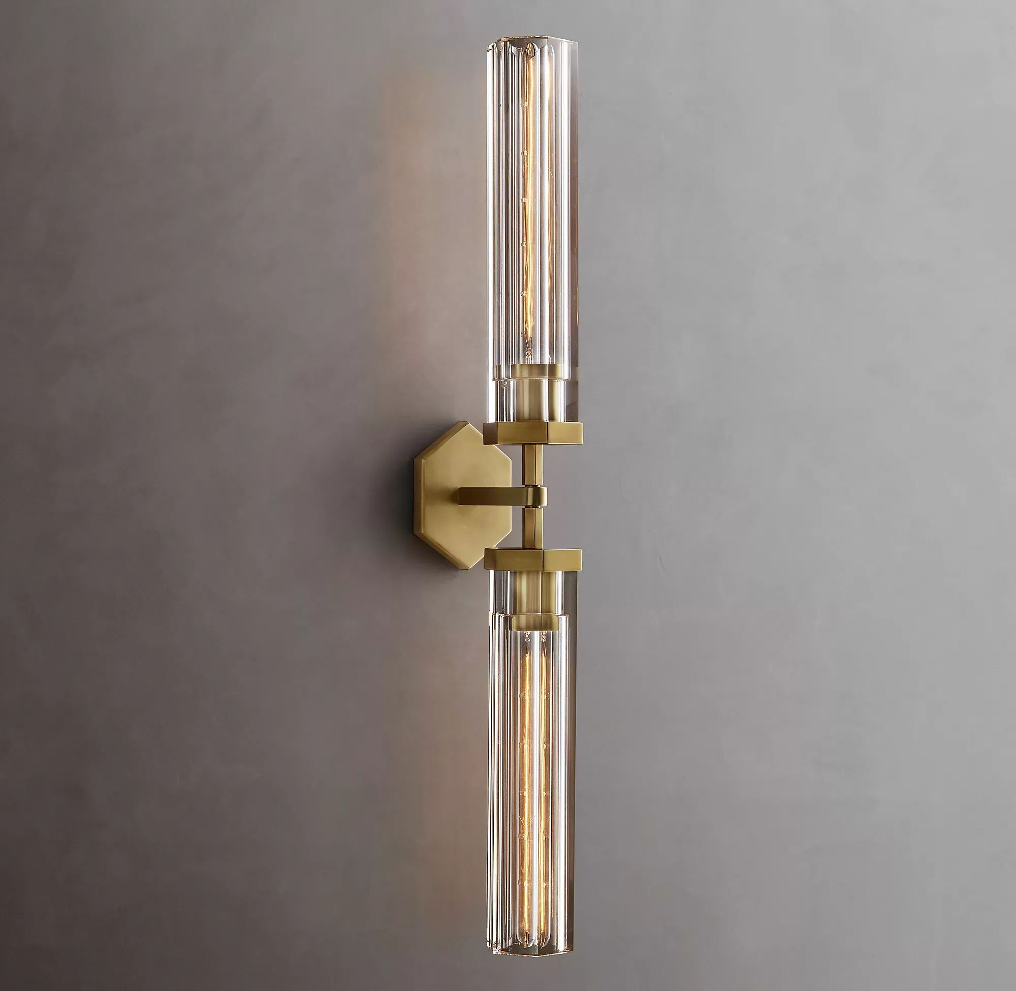 Lambeth Hexagonal Double Head Brass Wall Sconce-konalight