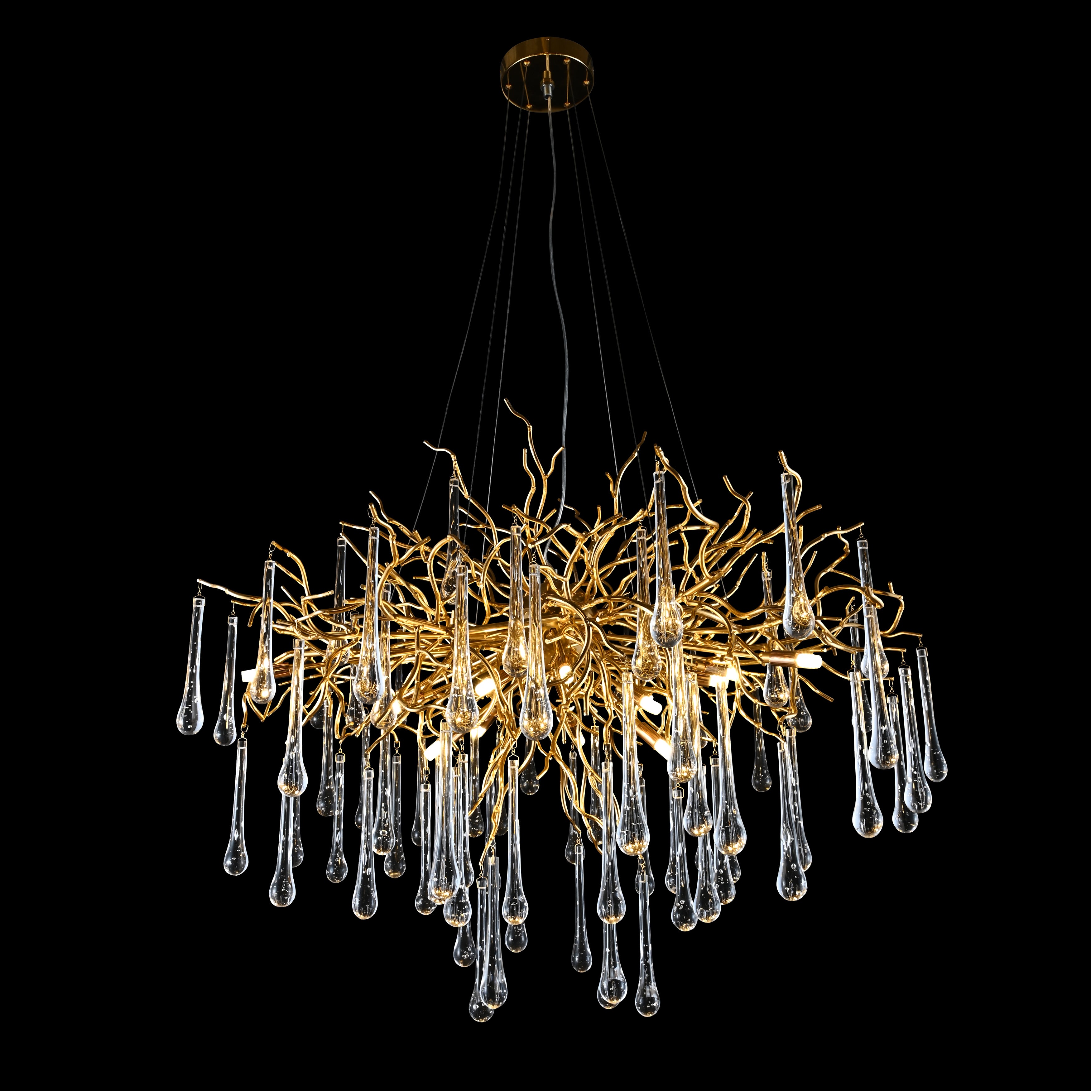 Branching Brass Round Teardrop Chandelier-konalight