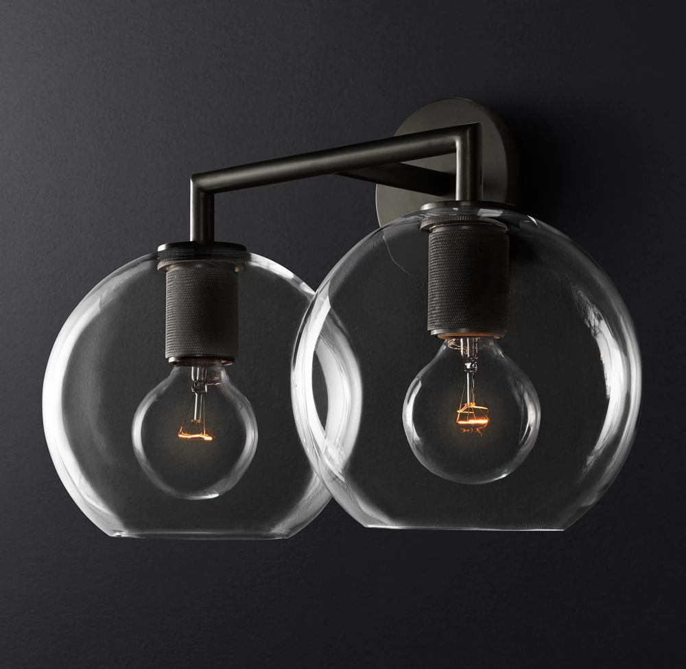 Utilitaire Glass Shade Double Head Wall Sconce-konalight