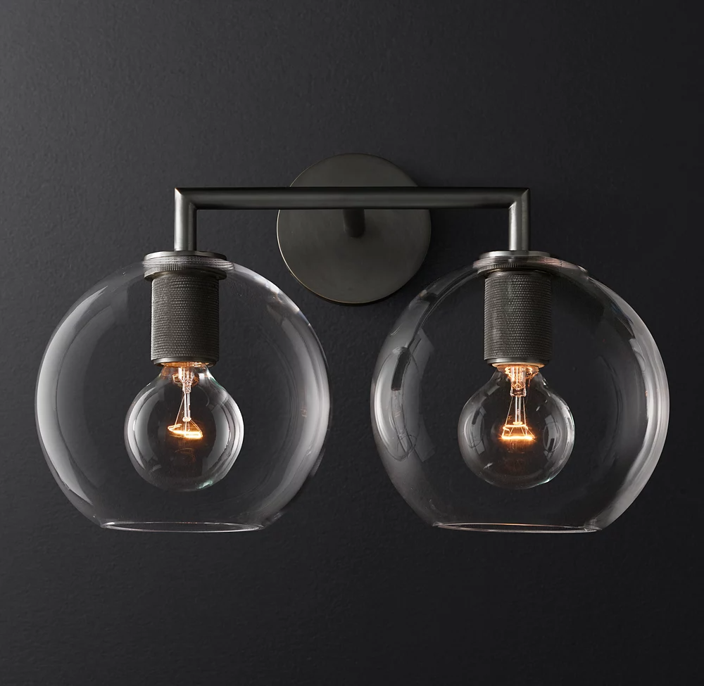 Utilitaire Glass Shade Double Head Wall Sconce-konalight