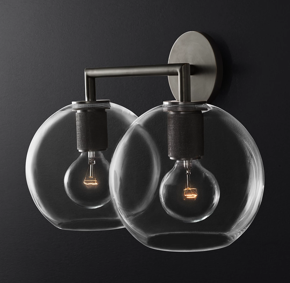 Utilitaire Glass Shade Double Head Wall Sconce-konalight