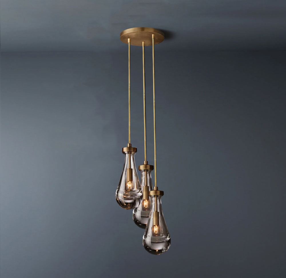 Raindrop Round 3-Lights Rod Chandelier-konalight