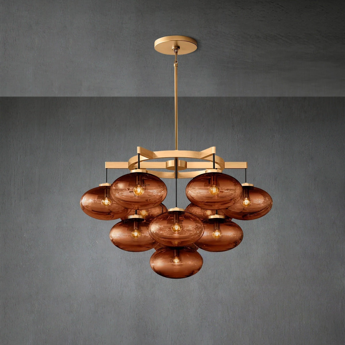 Curvette Smoke Glass Round Chandelier 36"