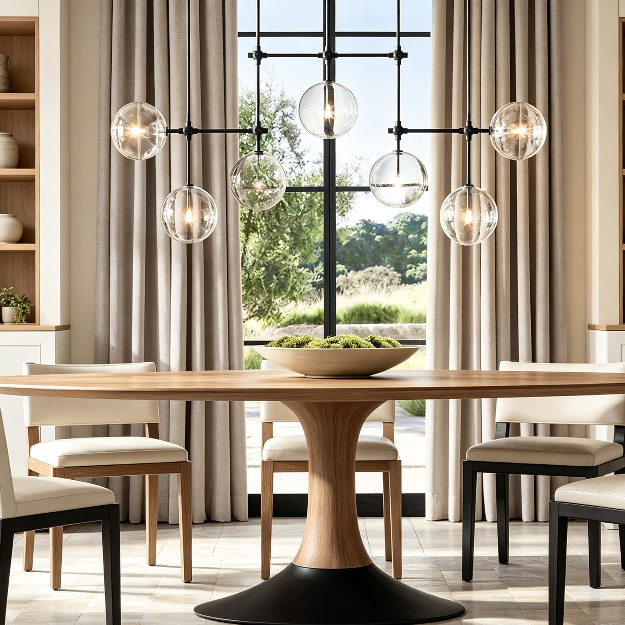 Fulcrum Glass globe mobile linear chandelier 60" For Living Room
