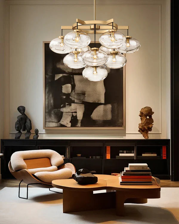 Curvette Clear Glass Round Chandelier 48"-lampselegant