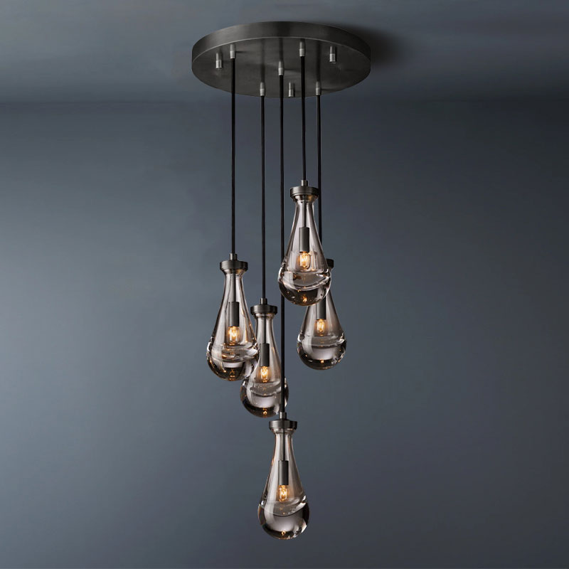 Raindrop Round 5-Lights Cord Chandelier-konalight