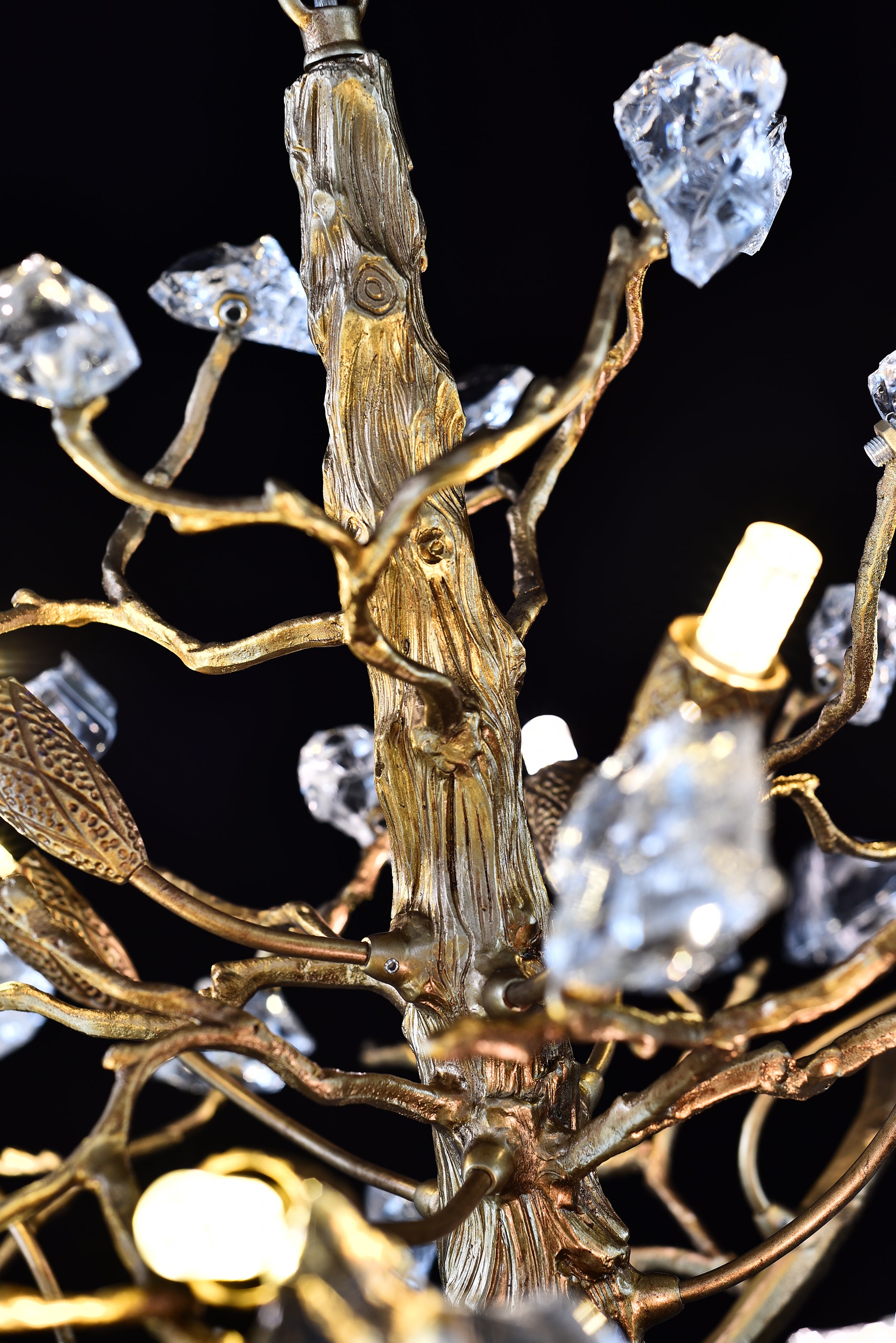 Branching Gemstone Brass Round Chandelier