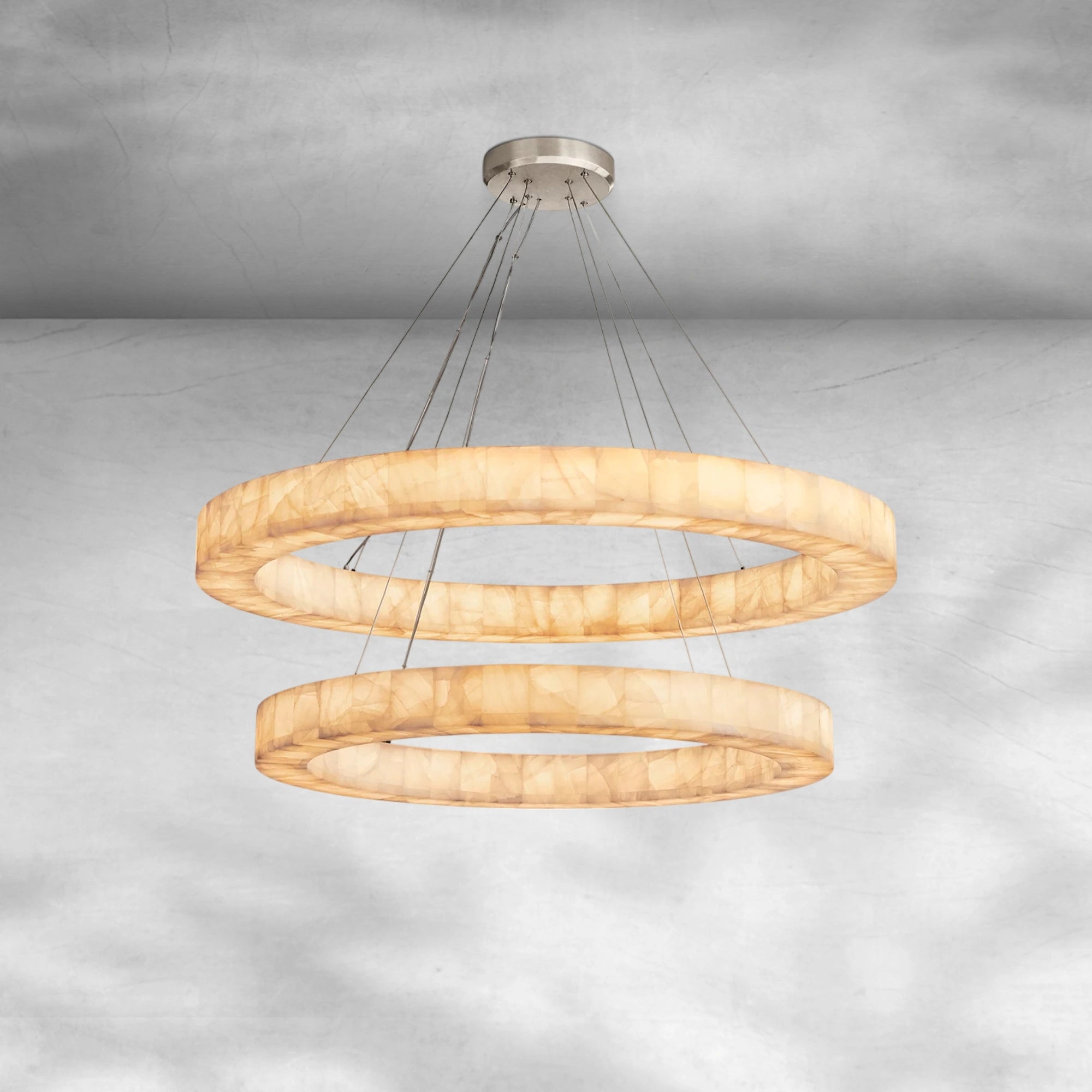 Rim 2-Tier Round Calcite Chandelier 60"